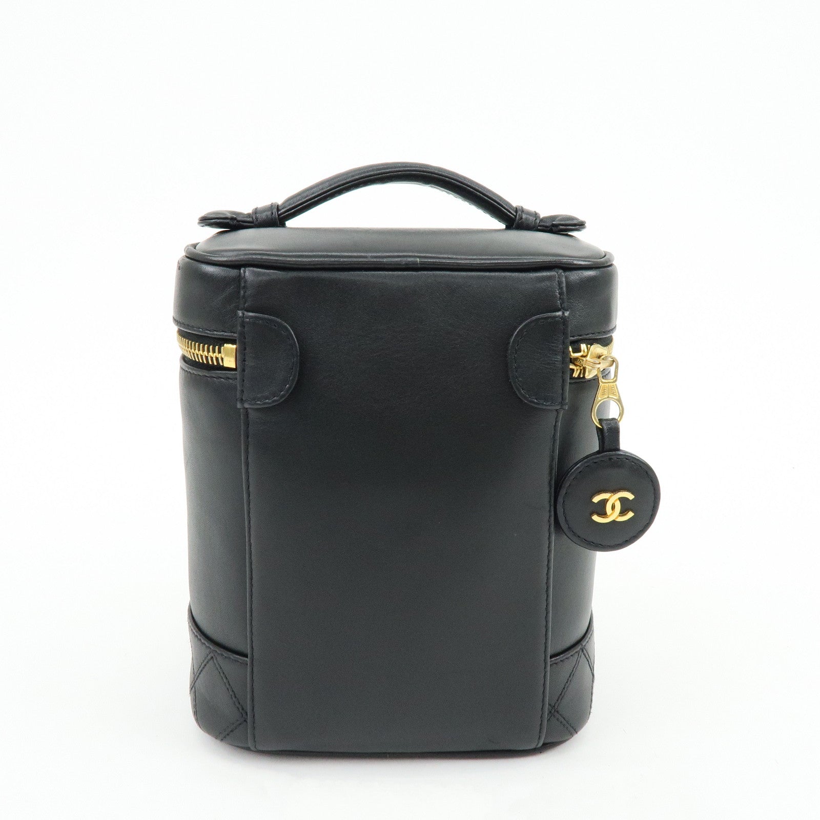 CHANEL Bicolore Lamb Skin Vanity Bag Hand Bag Black A01619