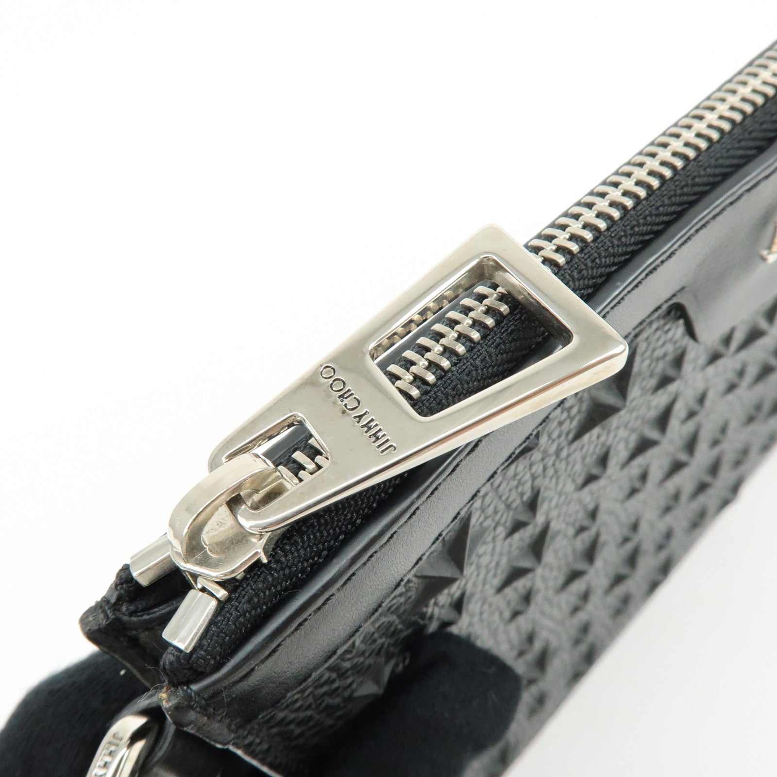 JIMMY CHOO Leather Star Embossed Studs Clutch Bag Wristlet Pouch Black