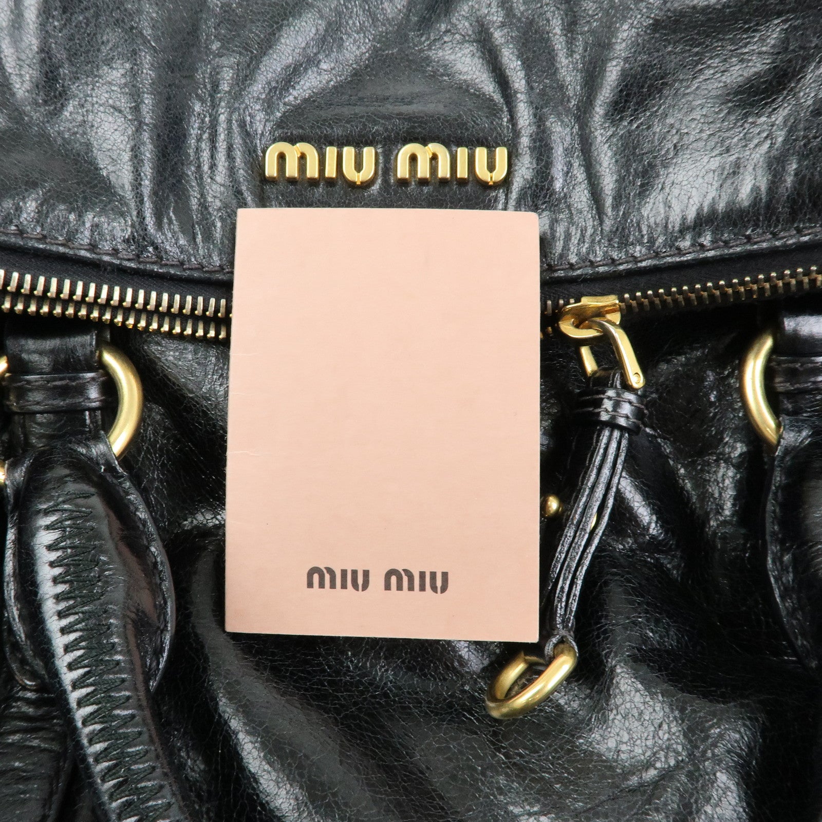 MIU MIU Leather Side Ribbon Large 2Way Hand Shoulder Bag Black RT0365