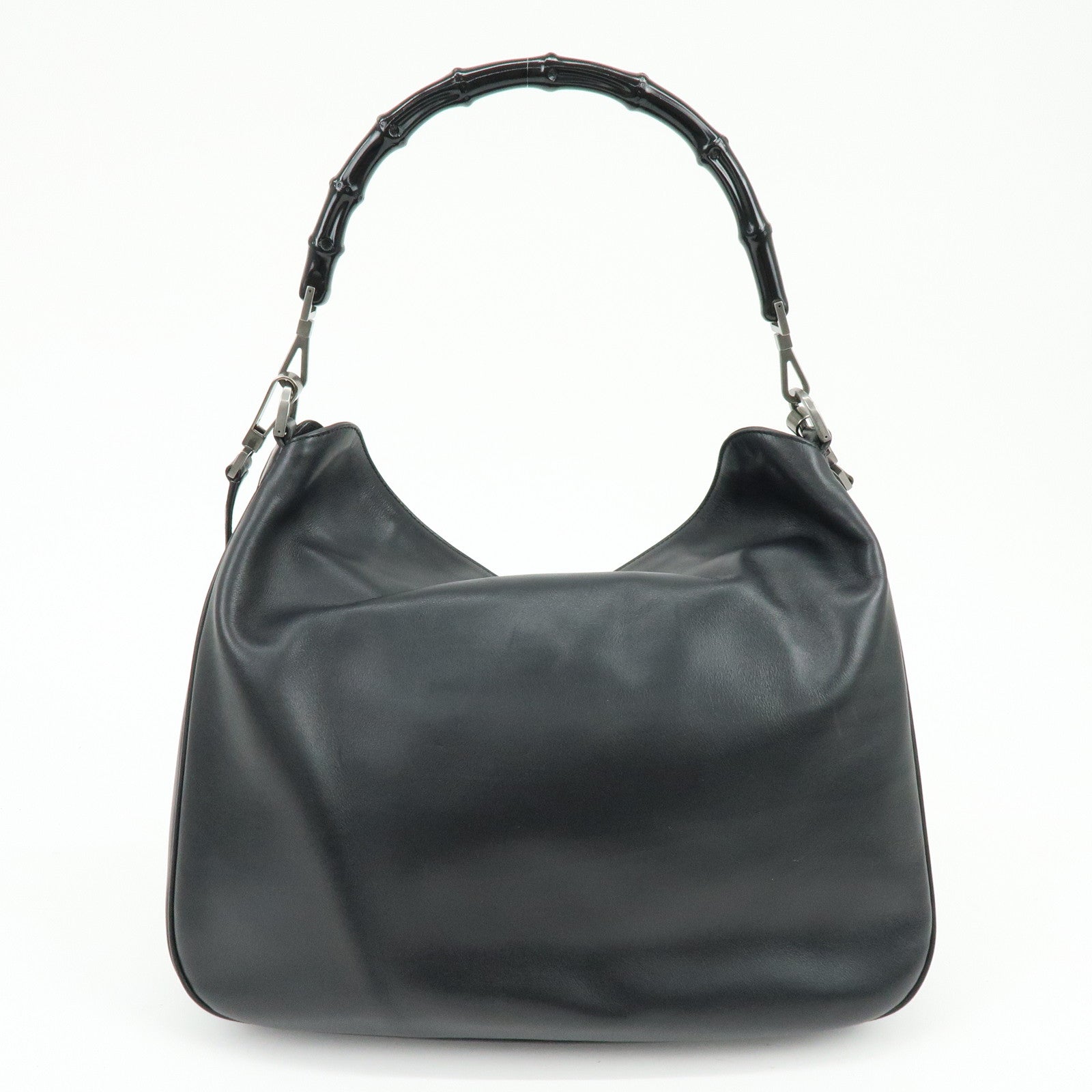 GUCCI Bamboo Leather 2Way Bag Shoulder Bag Hand Bag Black 0011577