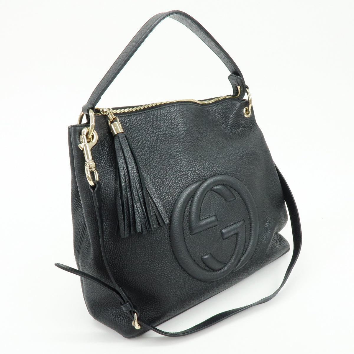 GUCCI SOHO Interlocking G Leather 2Way Hand Shoulder Bag Black 536194
