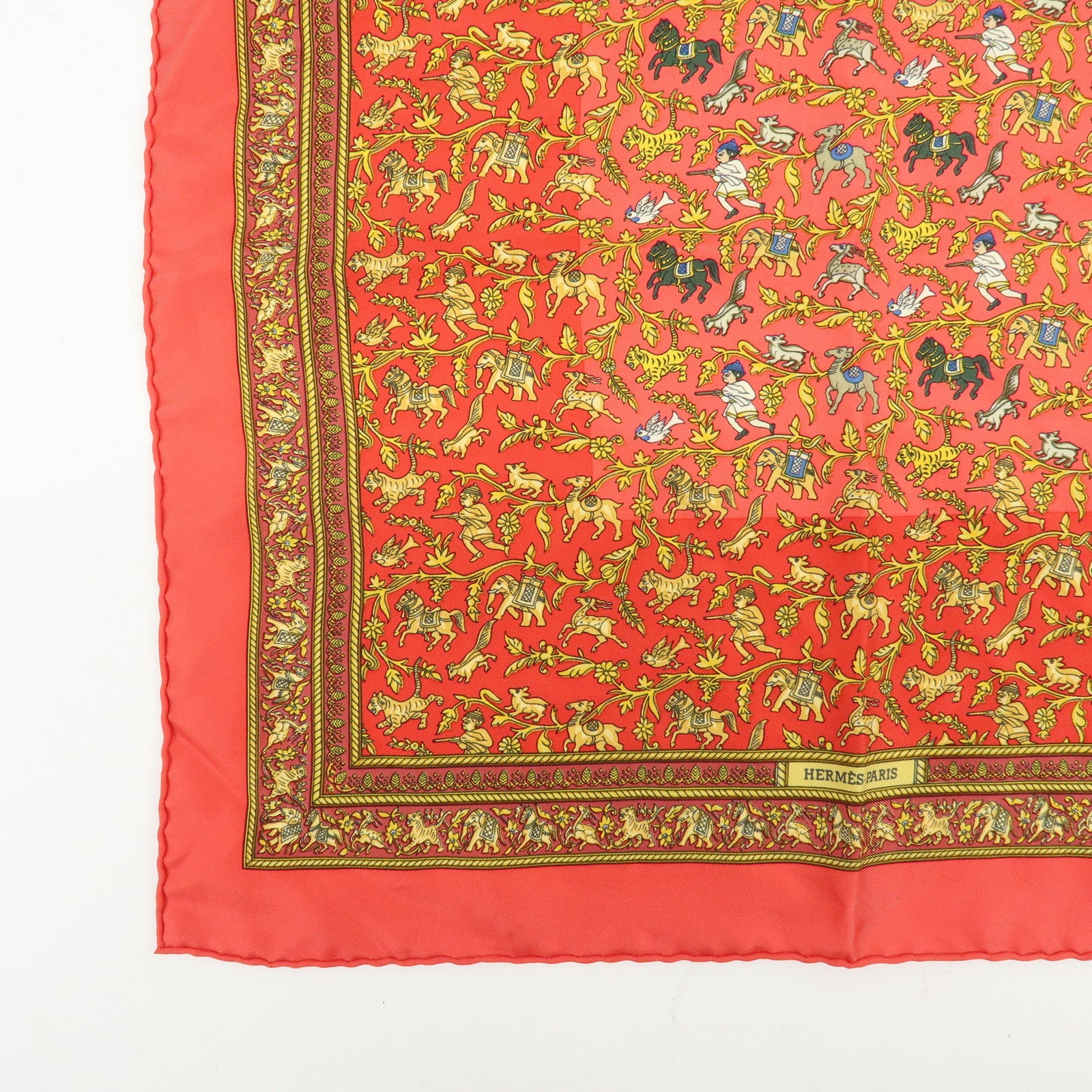 HERMES Set of 2 Carre 42 Silk Scarf PARURES DES SABLES/CHASSE EN INDE