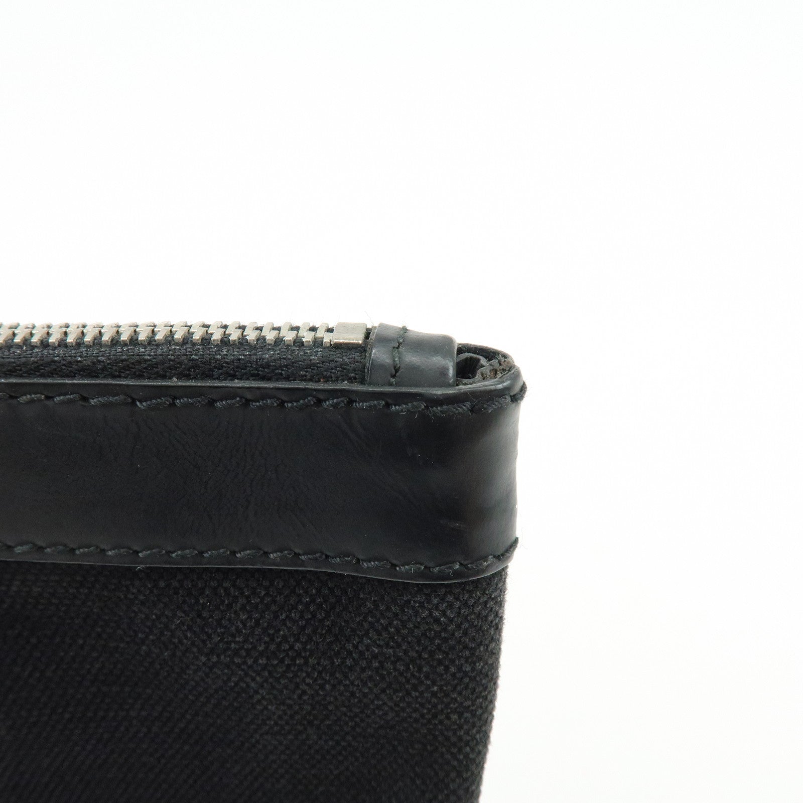 BALENCIAGA Navy Clip M Canvas Leather Clutch Bag Black 373834
