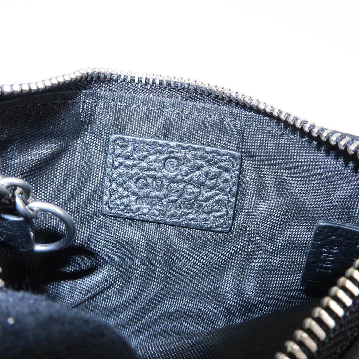 GUCCI Double G Leather Coin Case Key Chain Black 795330
