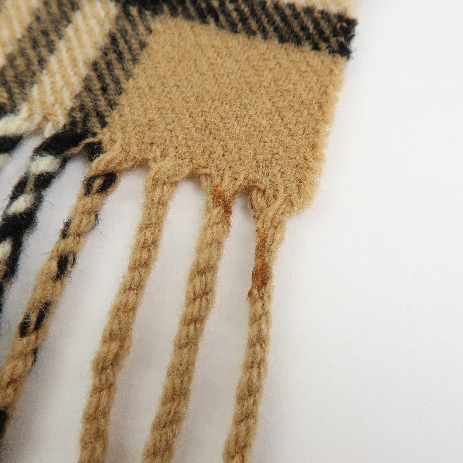 BURBERRY Nova Plaid Wool 100% Fringe Scarf Camel Black Red