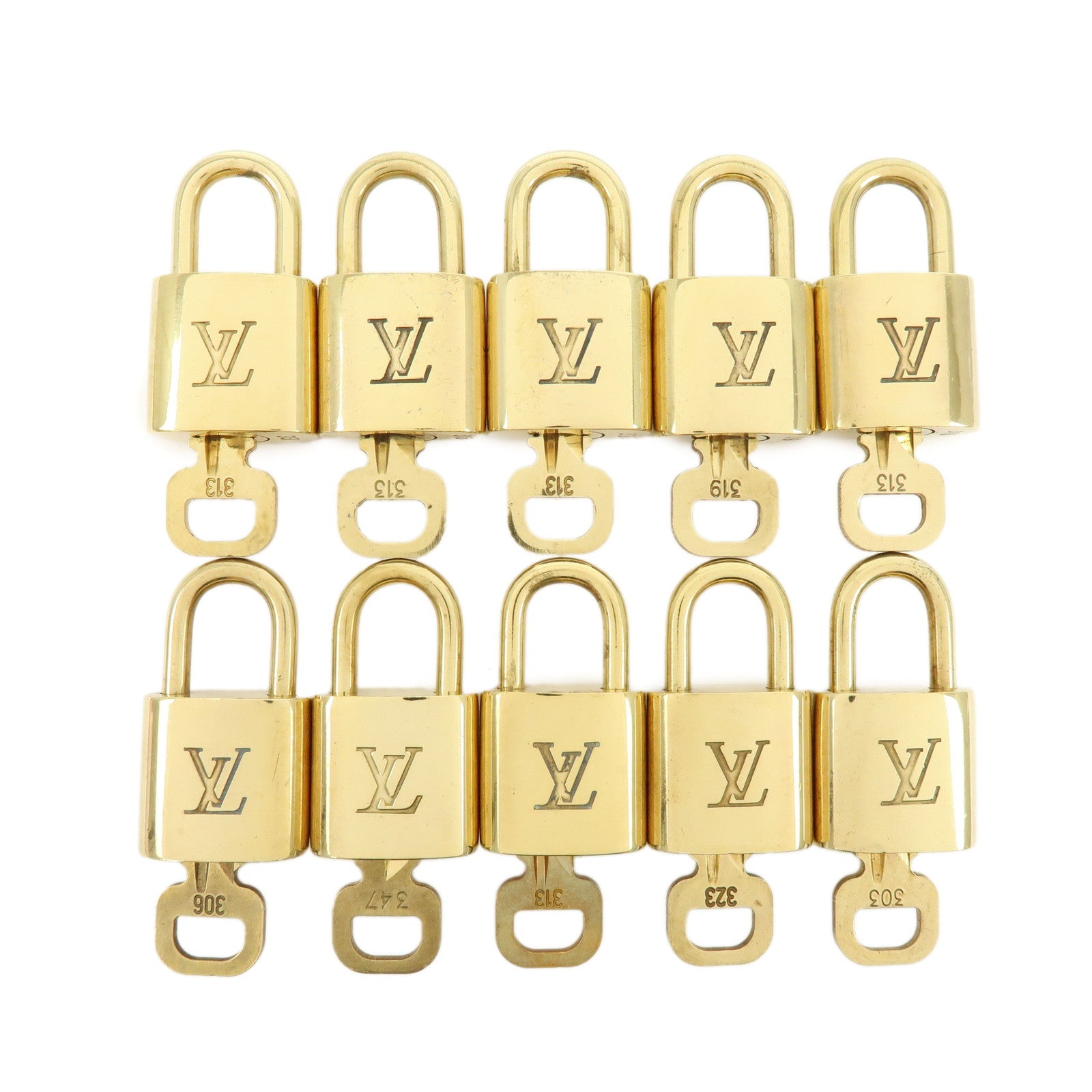 Louis Vuitton Lot of 10 Metal Lock & Key Cadena Key Lock Gold