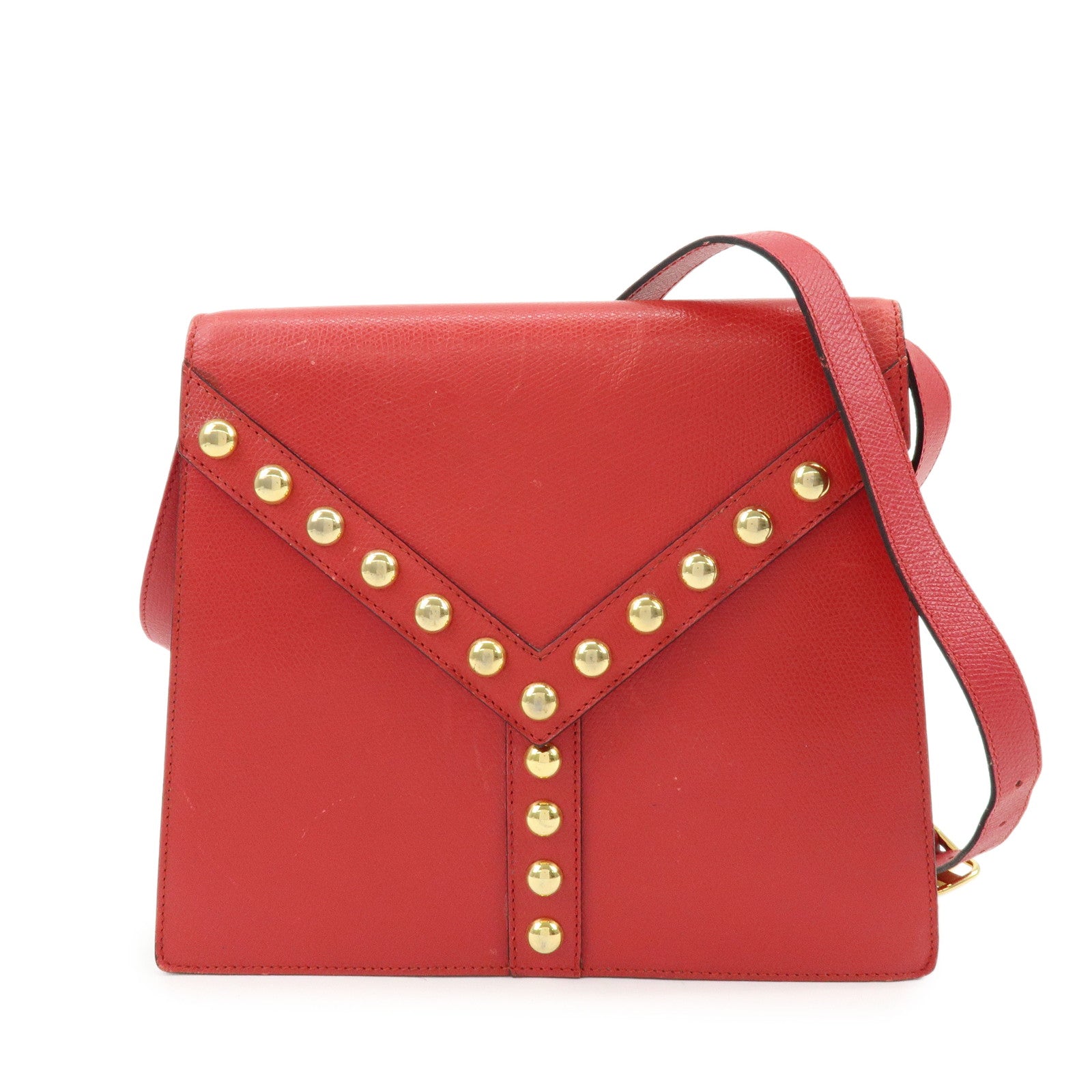 SAINT LAURENT PARIS Y-Line Leather Studs Shoulder Bag Crossbody Bag Red