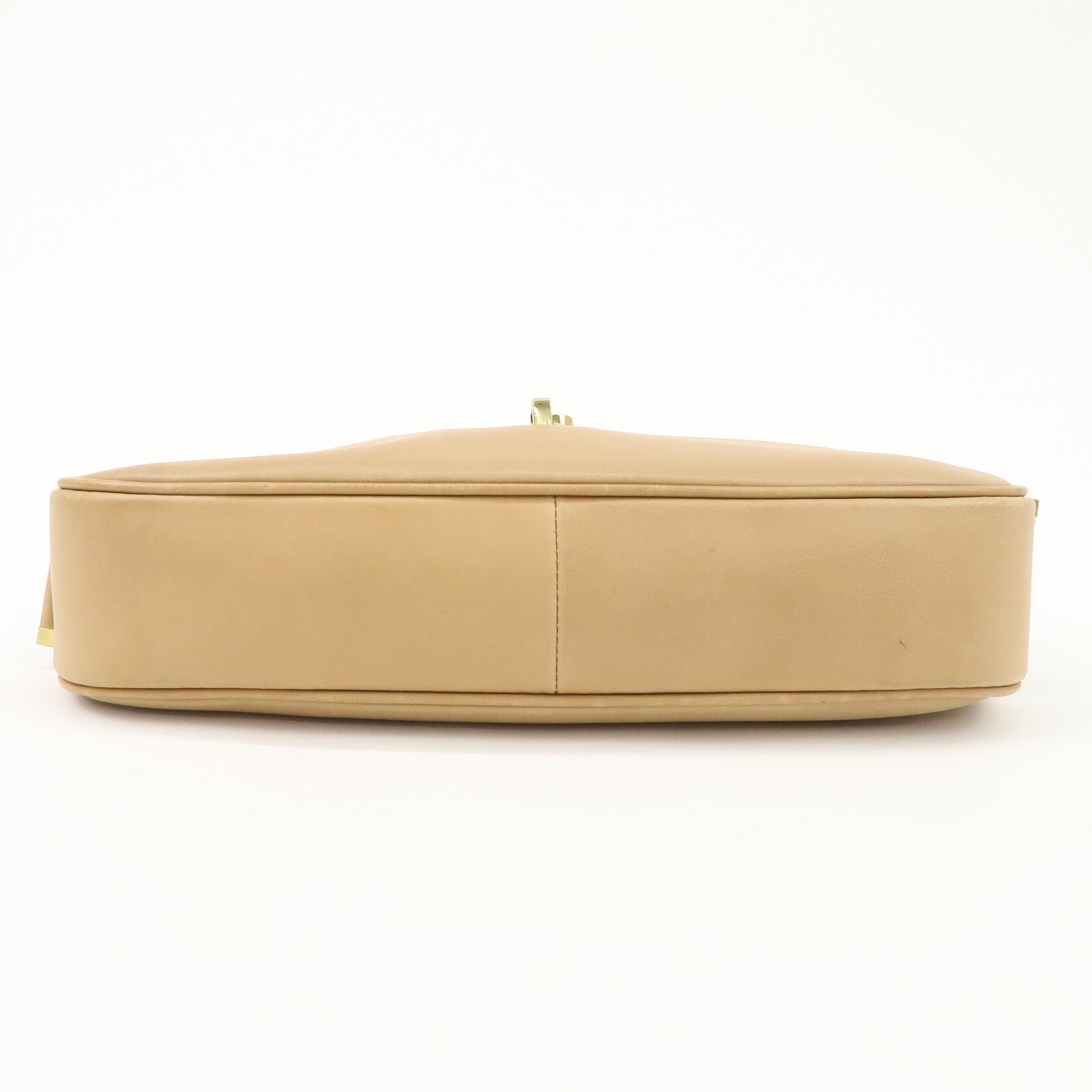 GUCCI Leather Shoulder Bag Beige Gold HDW 92736 Used