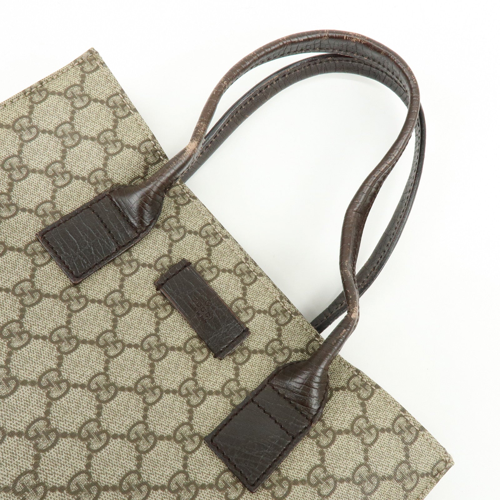 GUCCI GG Supreme Leather Tote Bag Hand Bag Beige Dark Brown 91249
