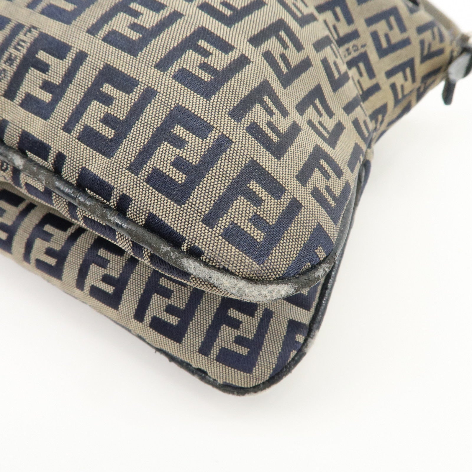 FENDI Zucchino Canvas Leather Shoulder Bag Hand Bag Grey Navy 26796 Used