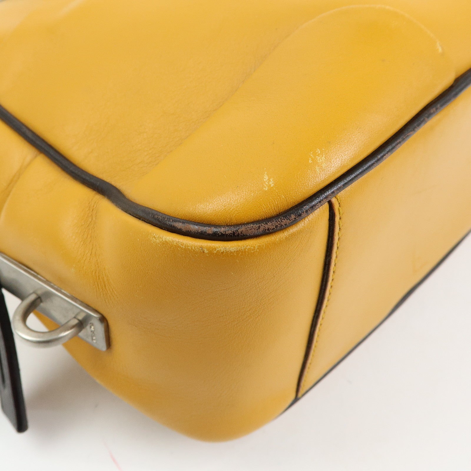 PRADA Leather Bicolor Hand Bag Bowling Bag Yellow Brown