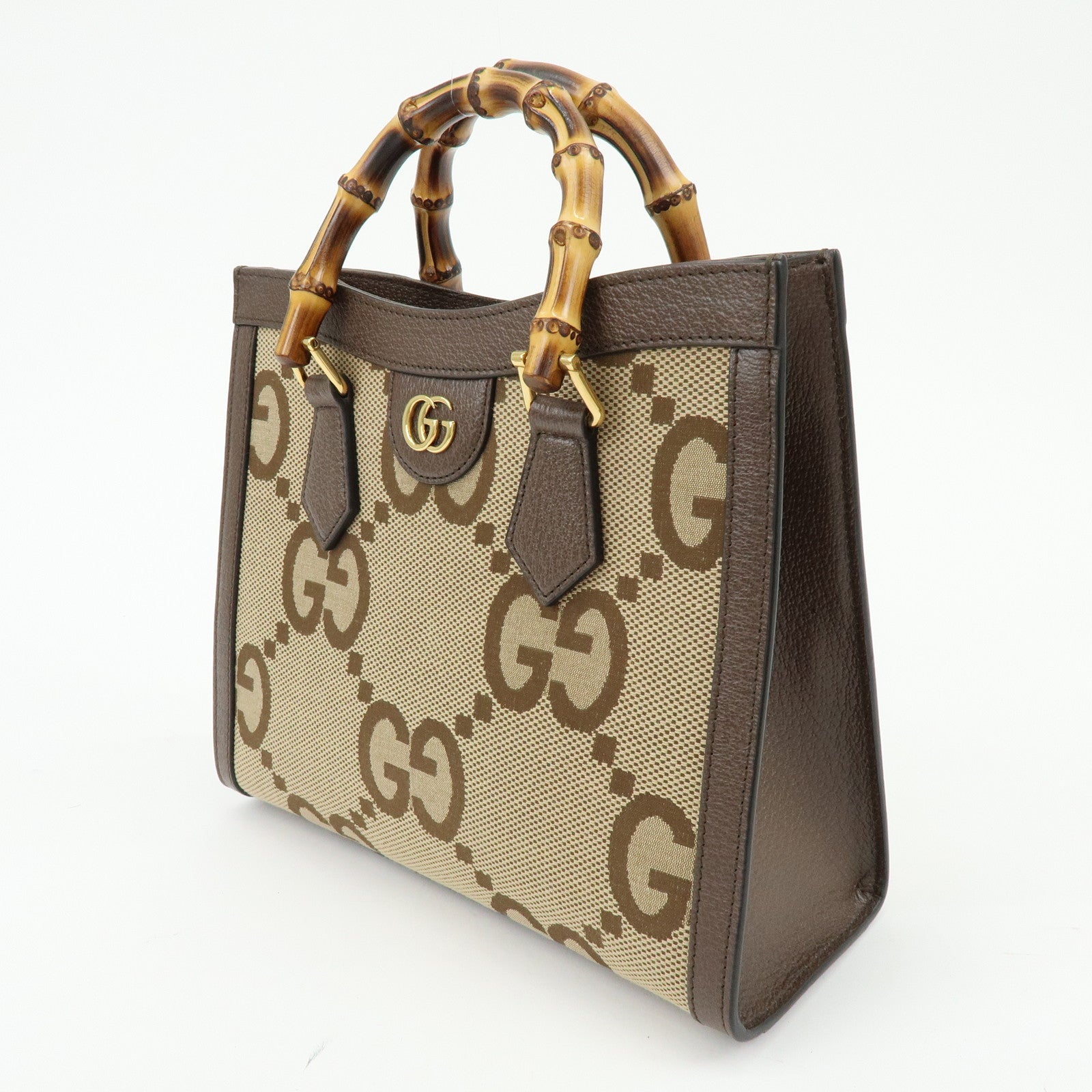 GUCCI Bamboo Double G Diana Jumbo GG Canvas 2Way Bag Tote Bag 660195