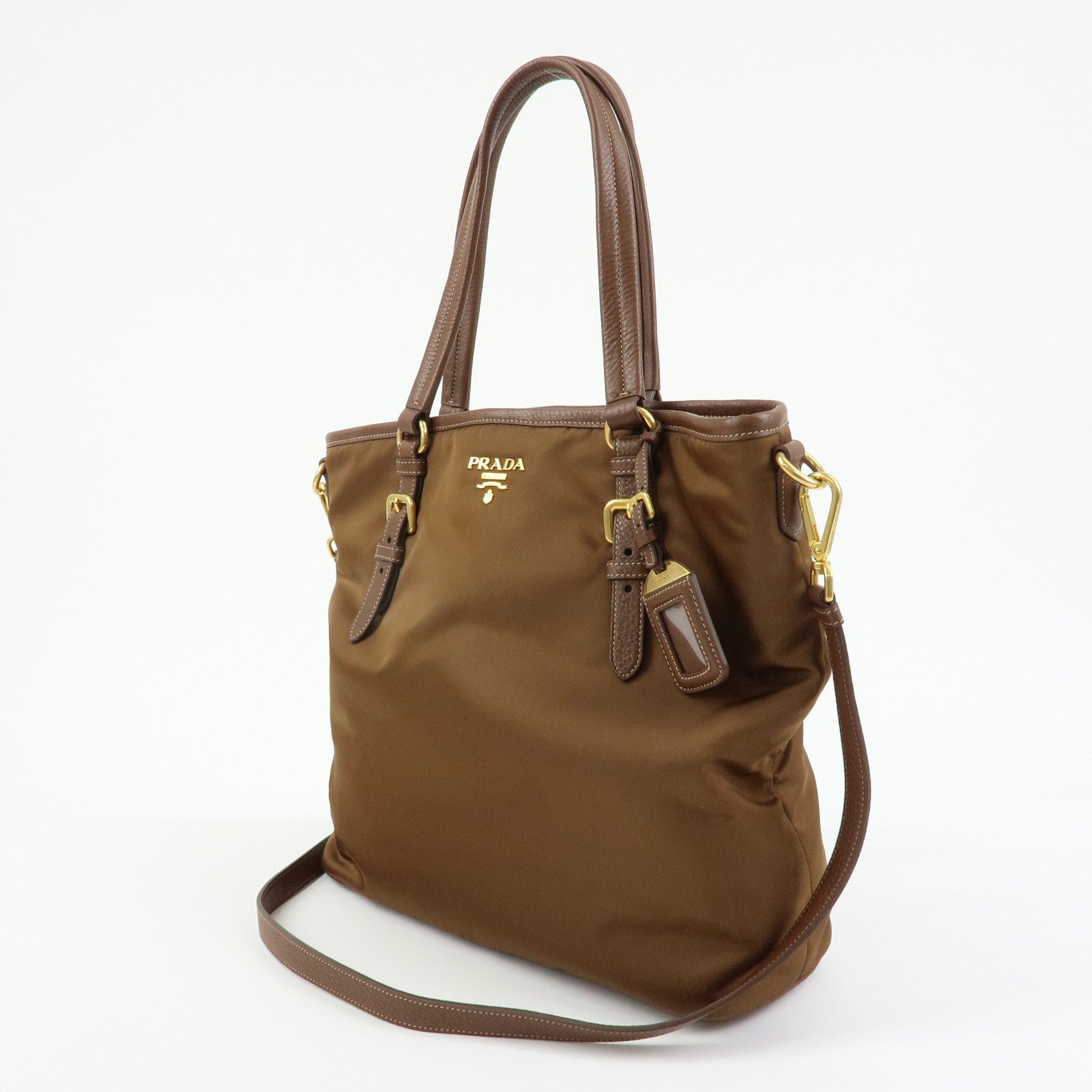 PRADA Logo Nylon Leather 2Way Bag Shoulder Bag Brown BR4991