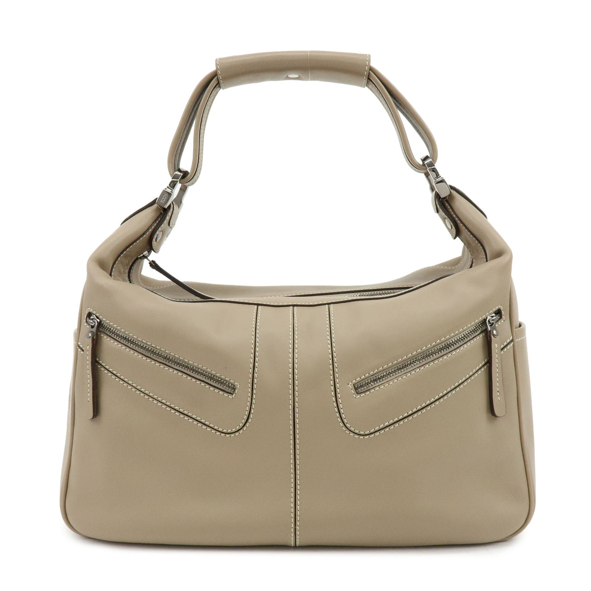 TOD'S Miky Leather Side Pocket Shoulder Bag Hand Bag Beige