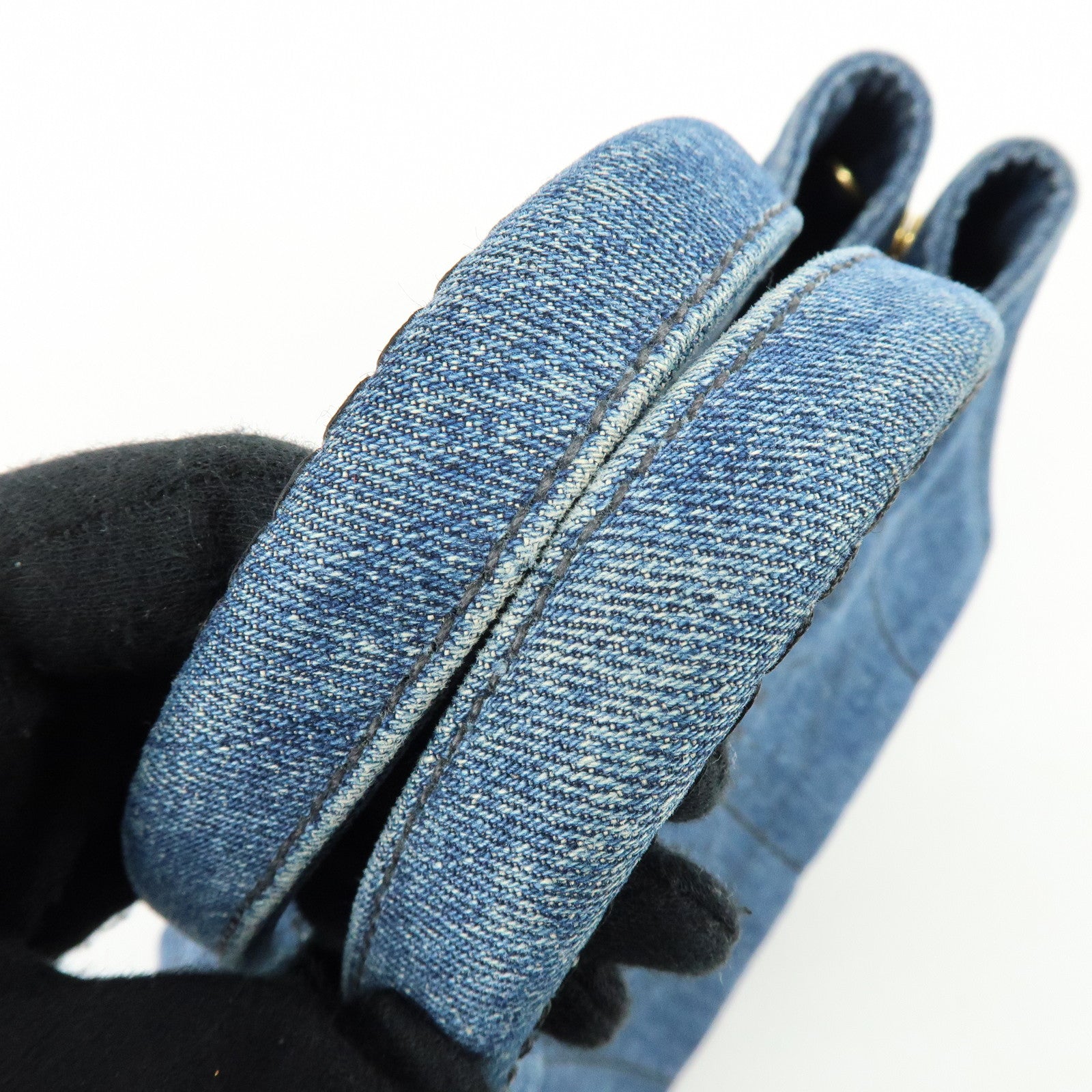 PRADA Canapa Mini Triangle Logo Denim 2Way Bag Hand Bag Blue 1BG439