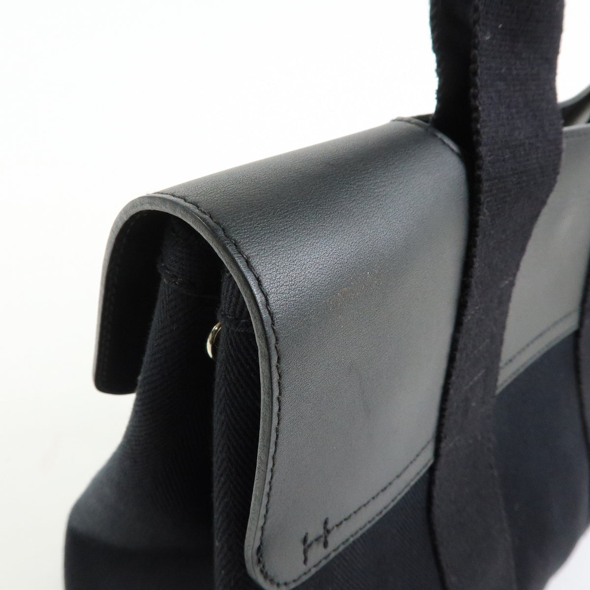 HERMES Valparaiso PM Toile Chevron Tote Bag Hand Bag Black