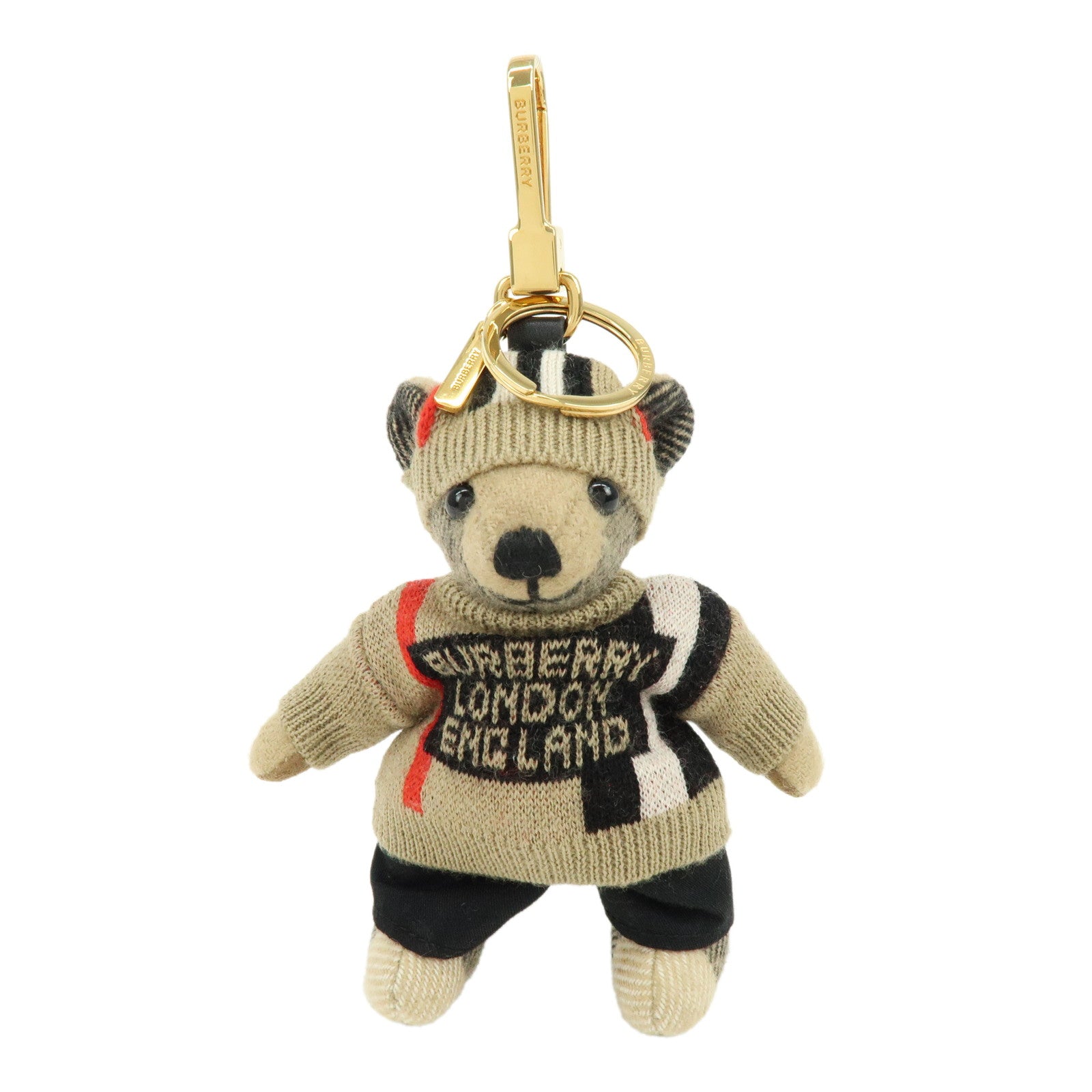 Burberry Teddy Bear Cashmere Wool Leather Bag Charm Key Holder Beige