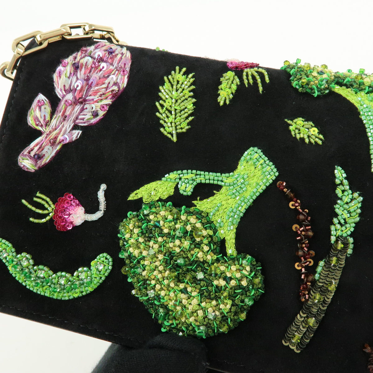 Christian Louboutin Suede Bettina Chain Shoulder Bag Black Green Purple