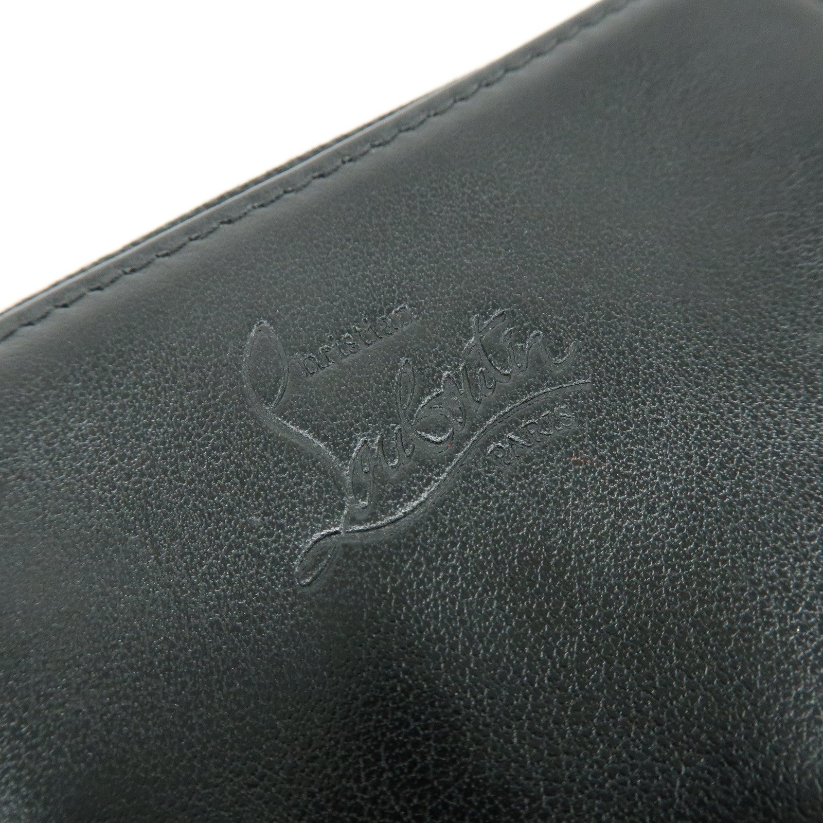 Christian Louboutin Studs Leather Round Zippy Compact Wallet Black