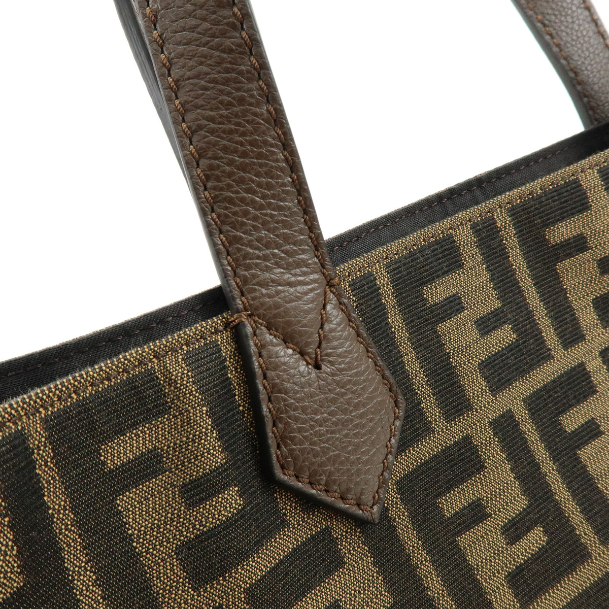FENDI Zucca Canvas Leather Tote Bag Hand Bag Brown Black 8BH263