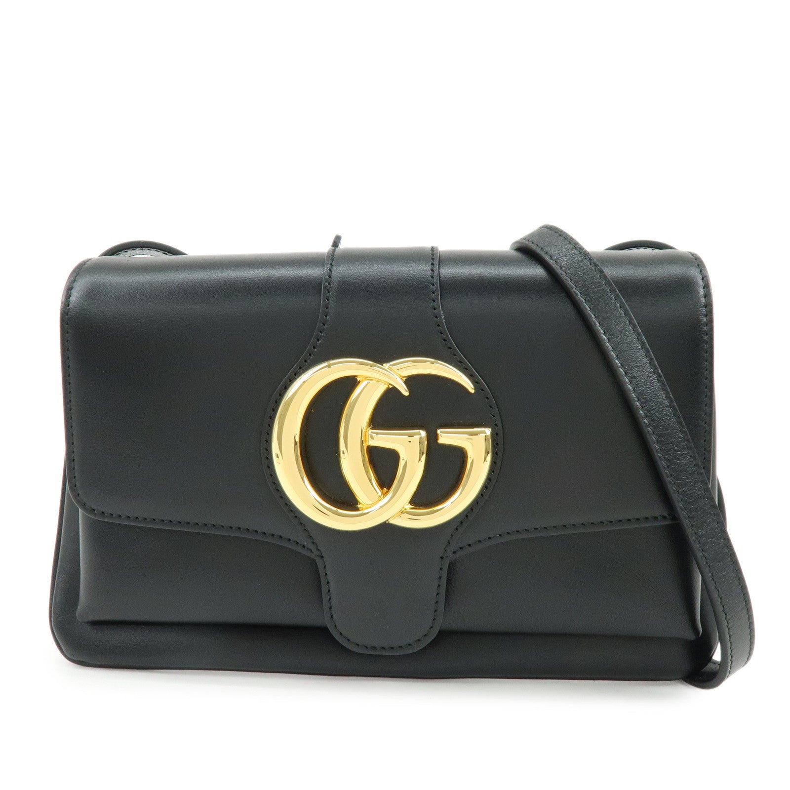 GUCCI Double G Arli Leather Shoulder Bag Crossbody Bag Black 550129