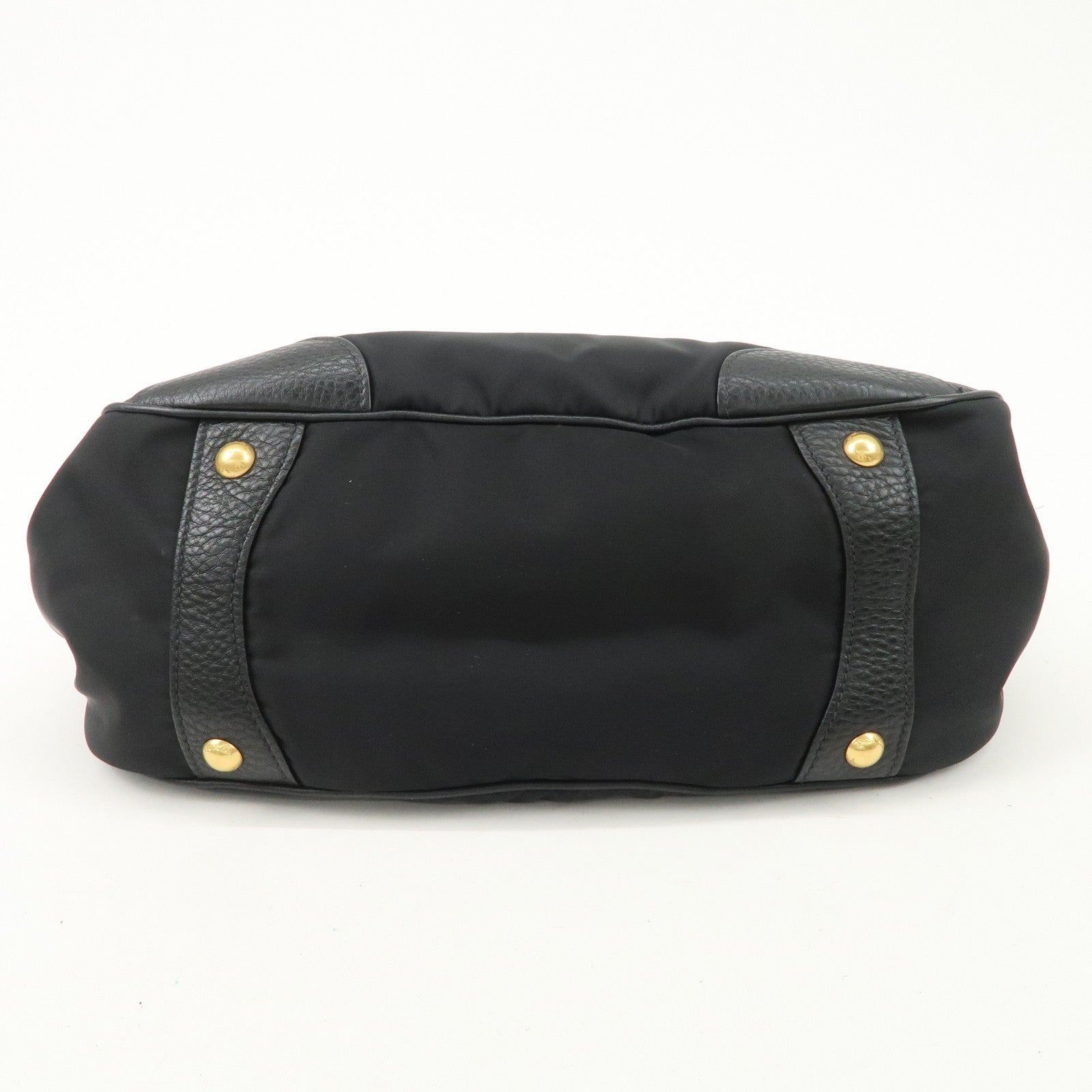 PRADA Nylon Leather Tote Bag Shoulder Bag Black Gold HDW BR4635 Used