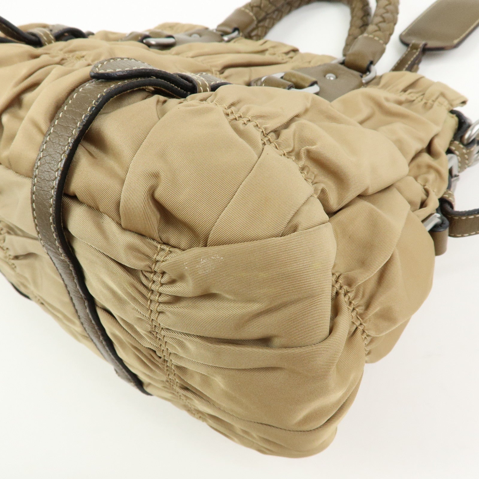 PRADA Triangle Logo Nylon Leather Tessuto Gaufre Hand Bag Brown
