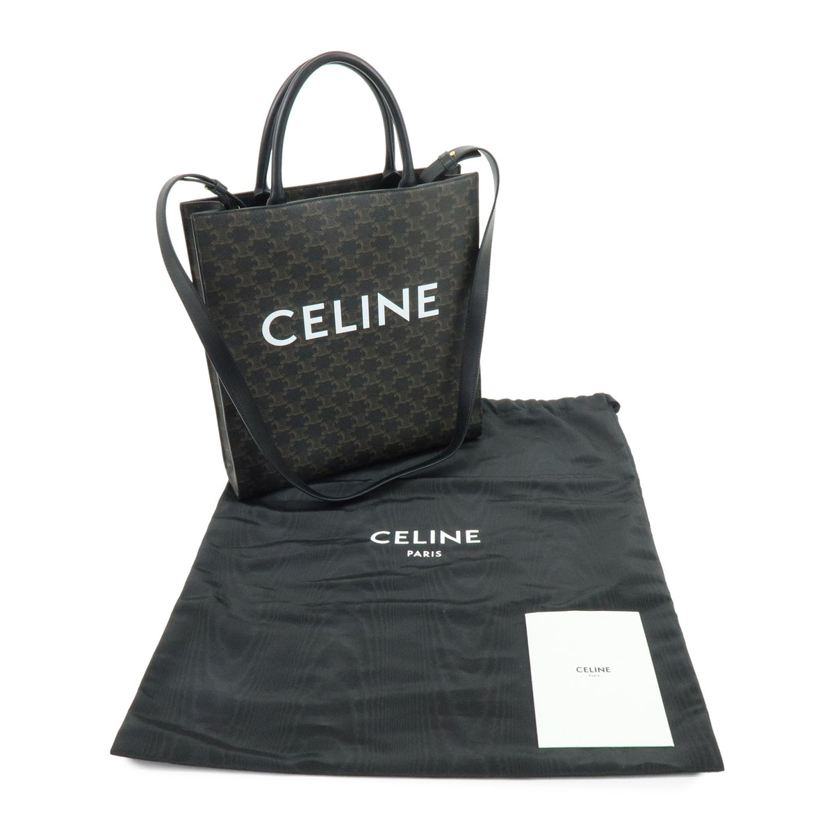 CELINE Triomphe Medium Vertical Cabas PVC Leather 2Way Bag Black 194432