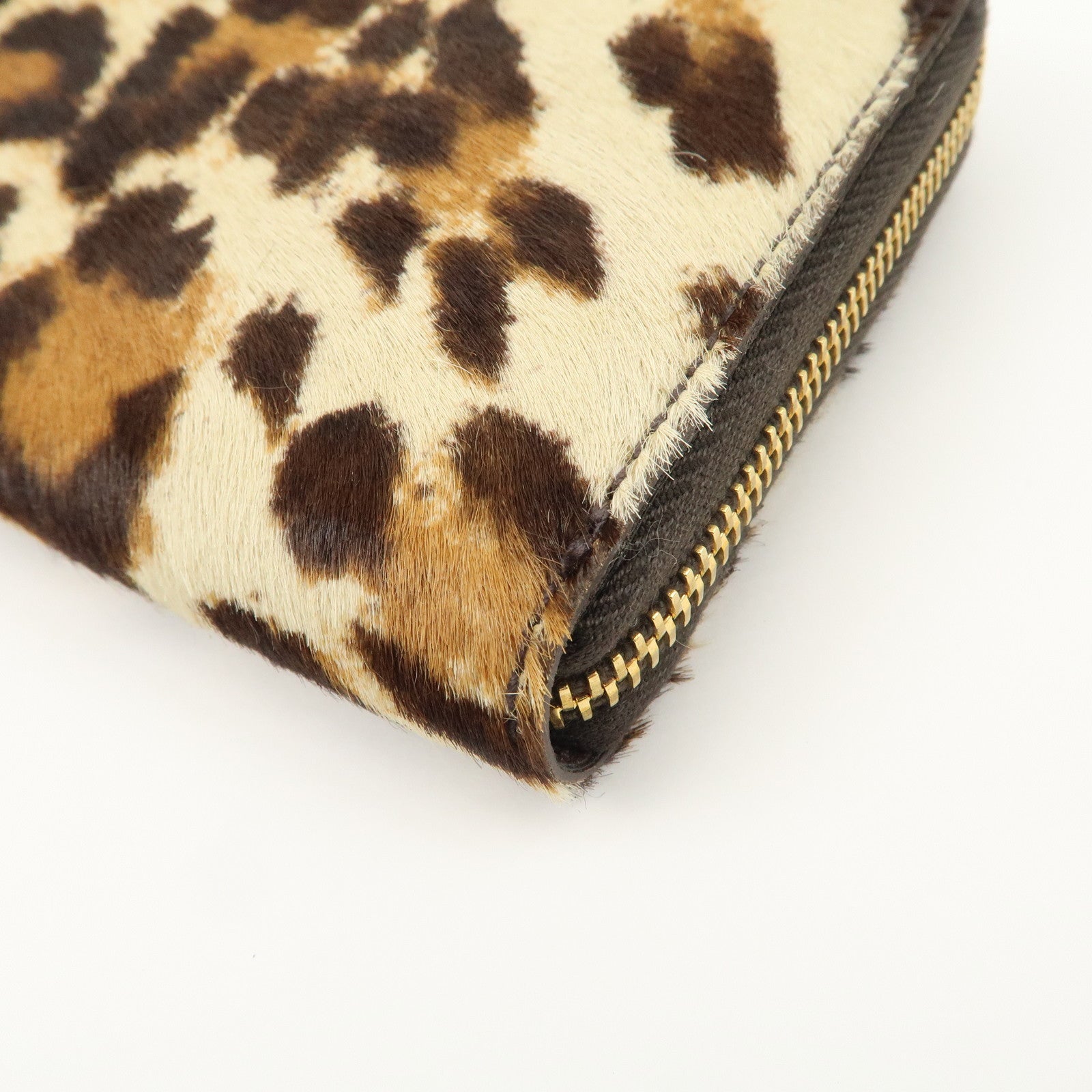PRADA Leather Unborn Calf Round Zippy Wallet Leopard 1M0506 Used