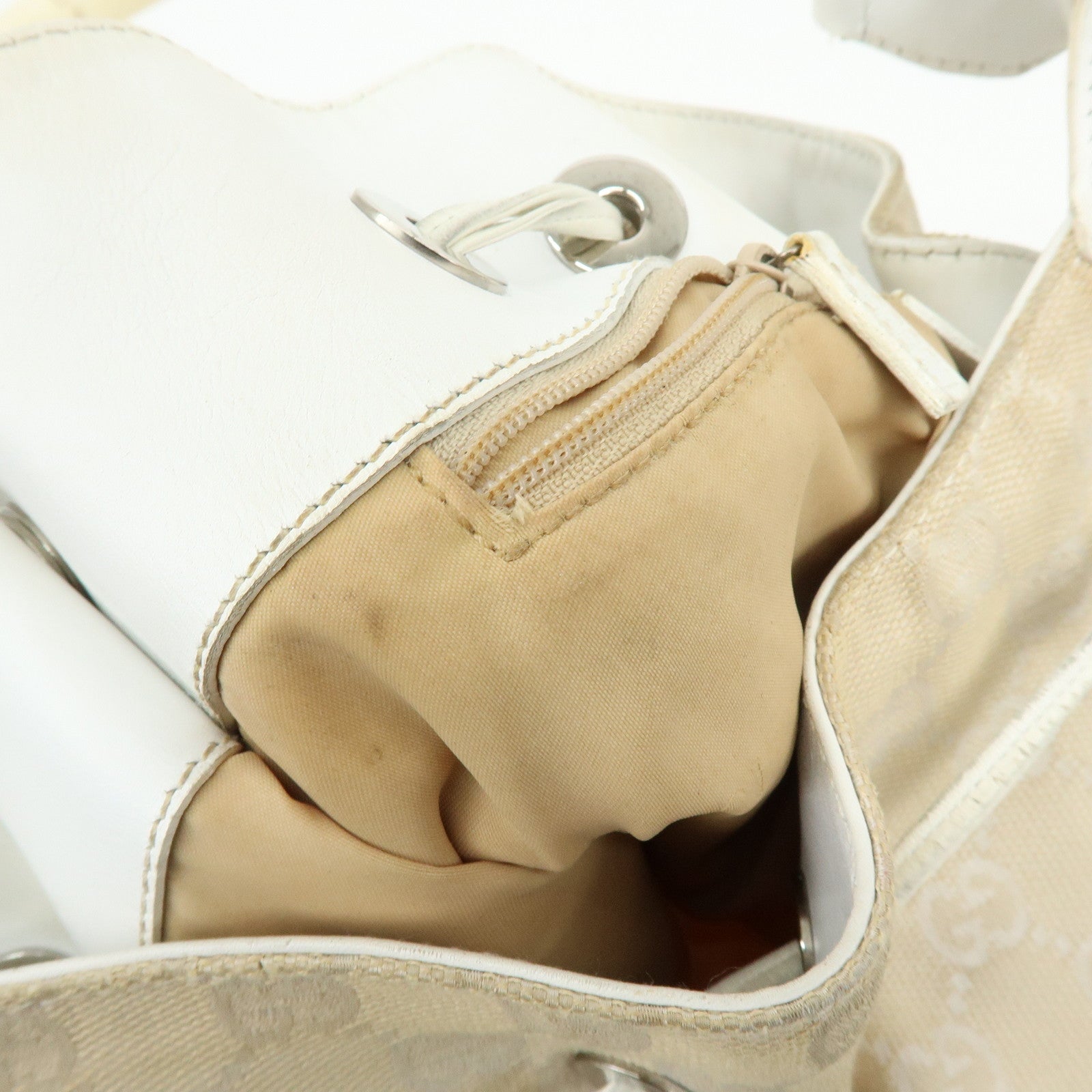 GUCCI Bamboo GG Canvas Leather Shoulder Bag Beige 001・4033・200047
