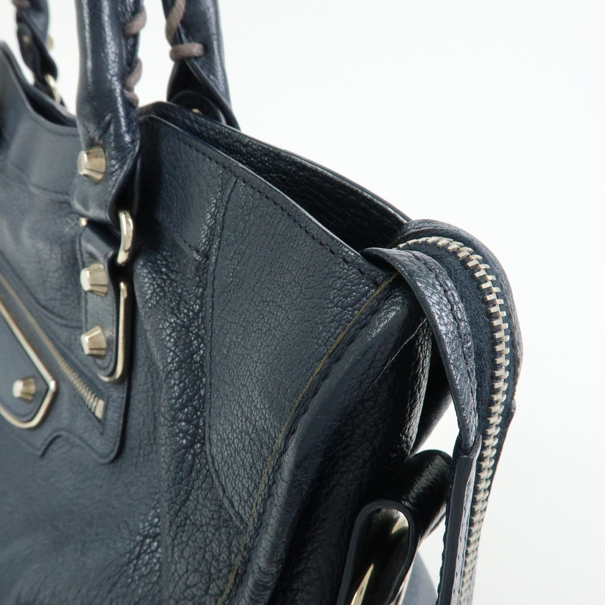 BALENCIAGA Classic Metallic Edge City Leather 2Way Bag Navy 390154