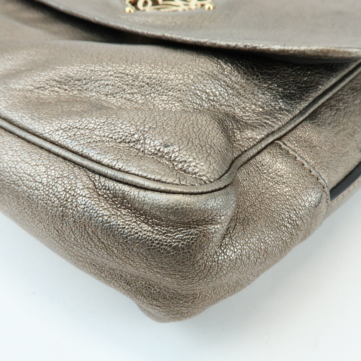 LOEWE Mya Anagram Leather Shoulder Bag Hand Bag Silver Gray