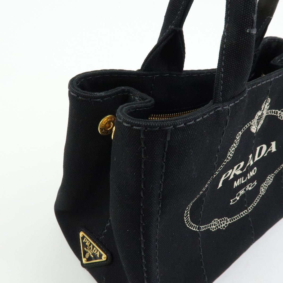 PRADA Triangle Logo Canapa Mini Canvas 2Way Hand Bag Black White 1BG439