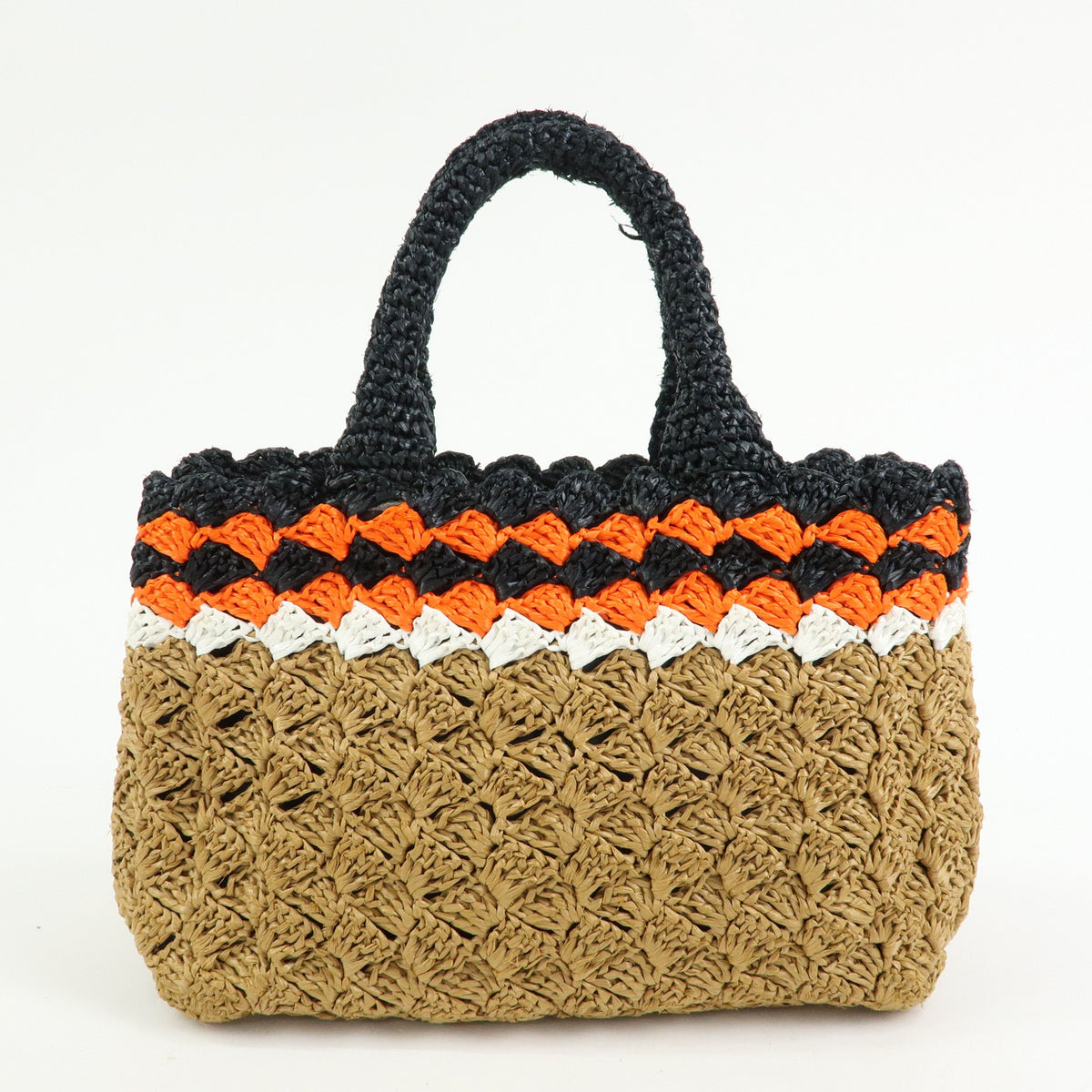 PRADA Triangle Logo Raffia 2Way Bag Tote Bag Beige Orange Black 1BG889