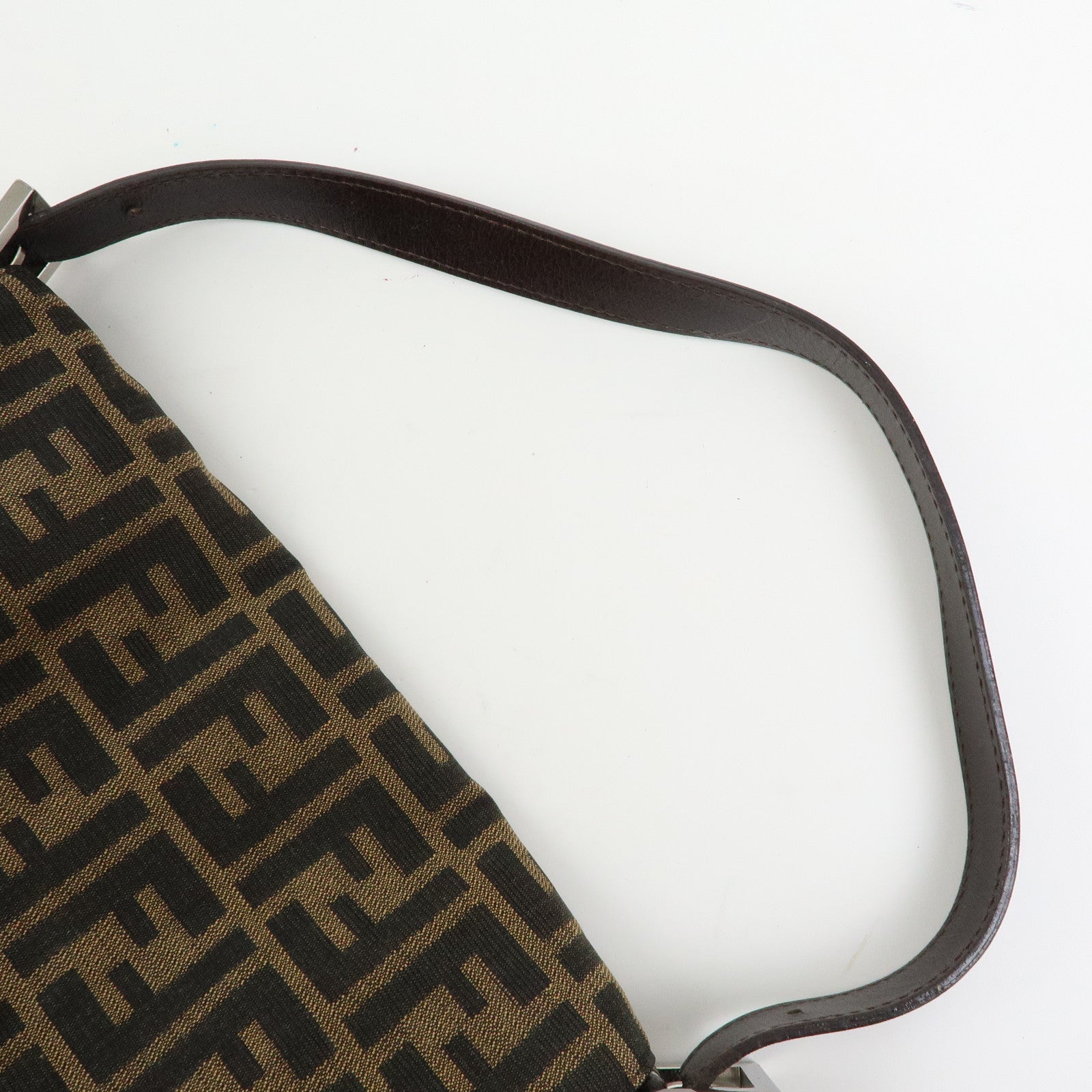 FENDI Mamma Baguette Zucca Canvas Leather Shoulder Bag Brown 26325