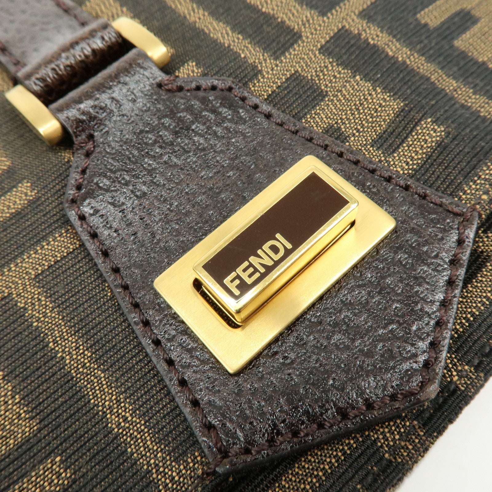 FENDI Zucca Canvas Leather Shoulder Bag Crossbody Bag Brown 8BT169