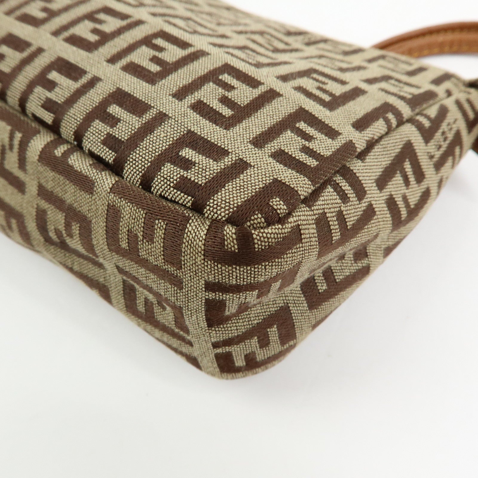 FENDI Zucchino Canvas Leather Hand Bag Accessory Pouch Beige 8BR513