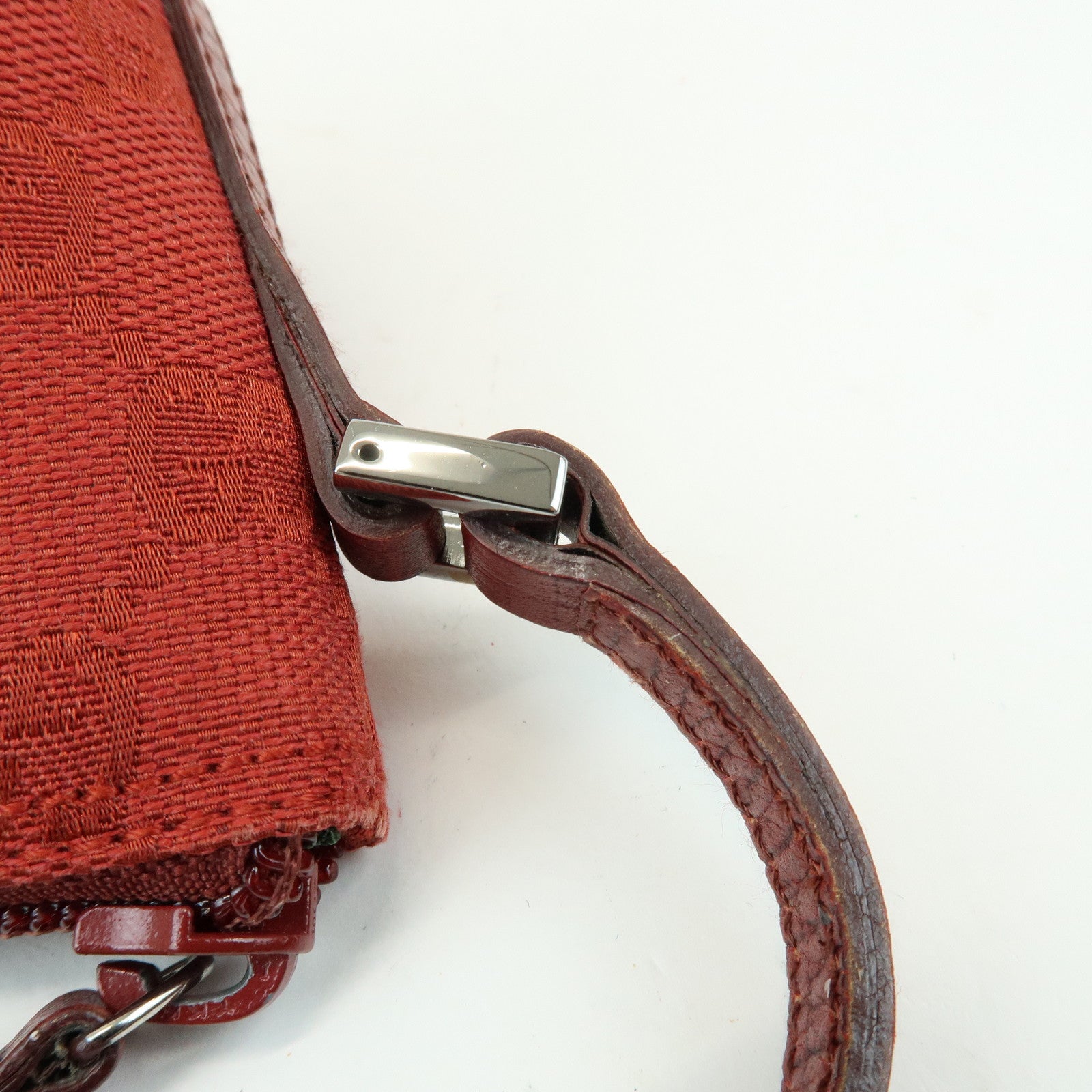 GUCCI Boat Bag GG Canvas Leather Accessory Pouch Hand Bag Red 07198