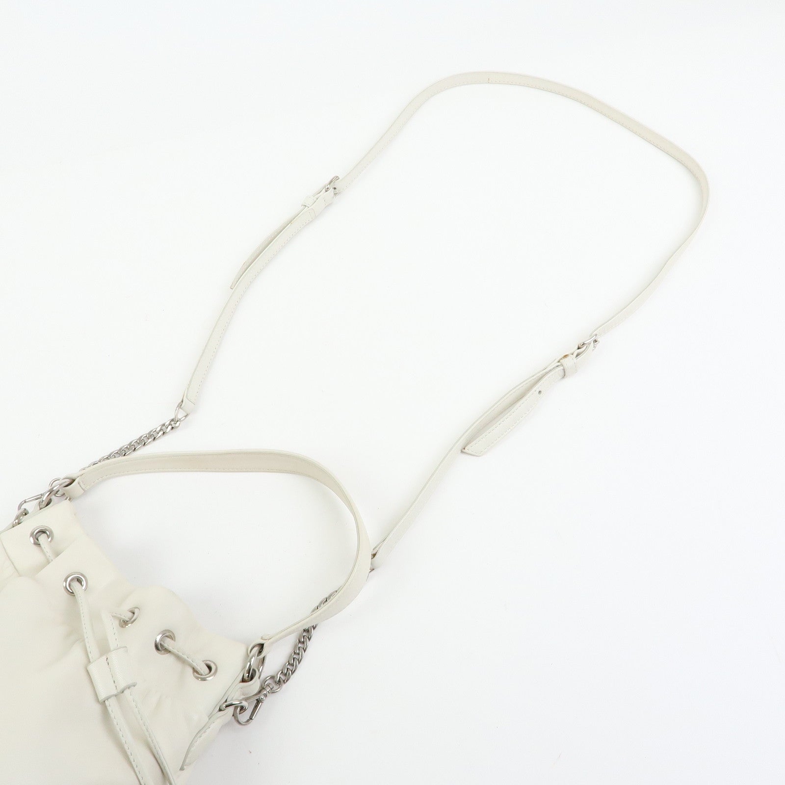 MIU MIU Nappa Leather 2Way Hand Bag Shoulder Bag Fringe White 5BE014