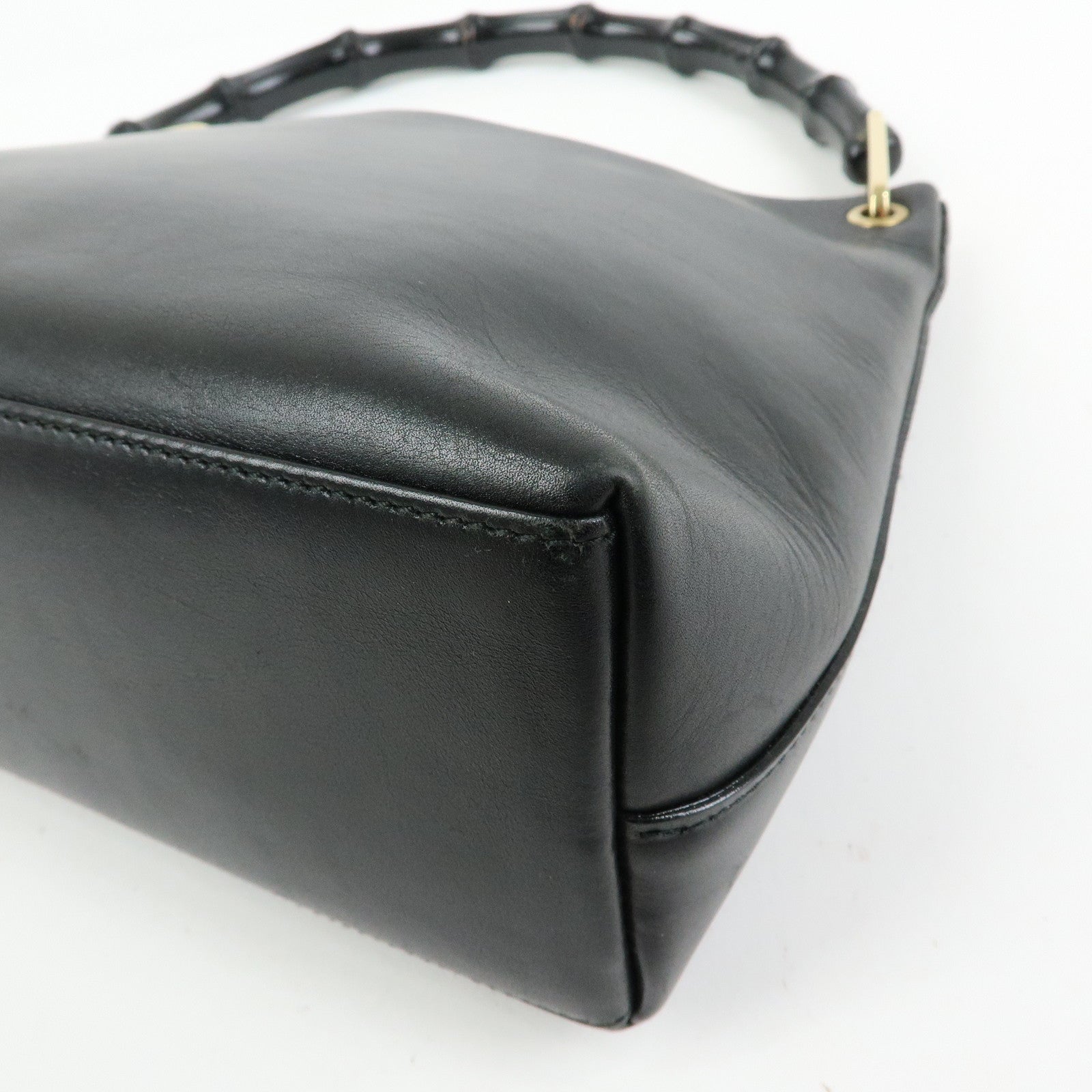 GUCCI Bamboo Leather Shoulder Bag Hand Bag Black 001.2058.1883.0