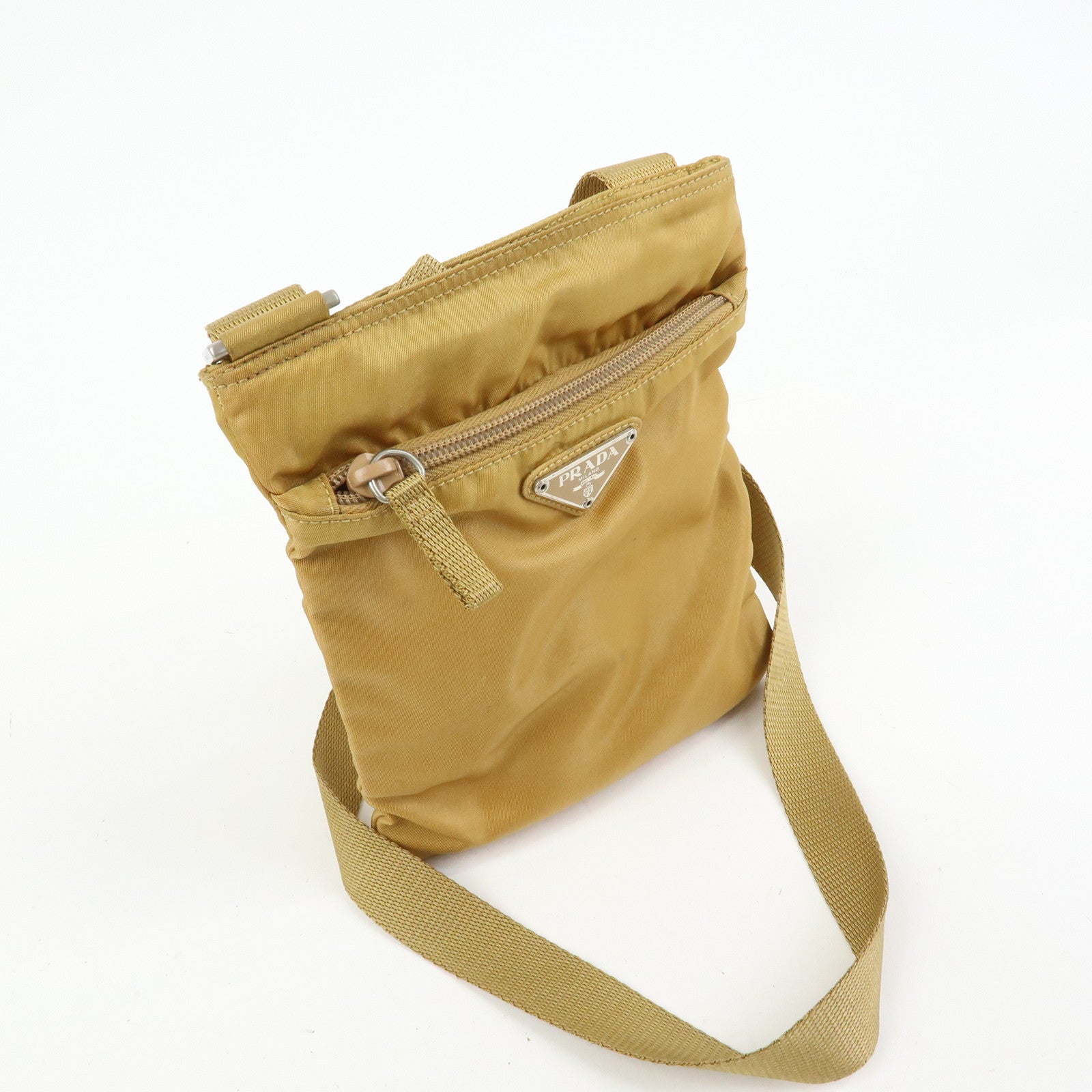 PRADA Triangle Logo Nylon Shoulder Crossbody Bag Light Brown B7792