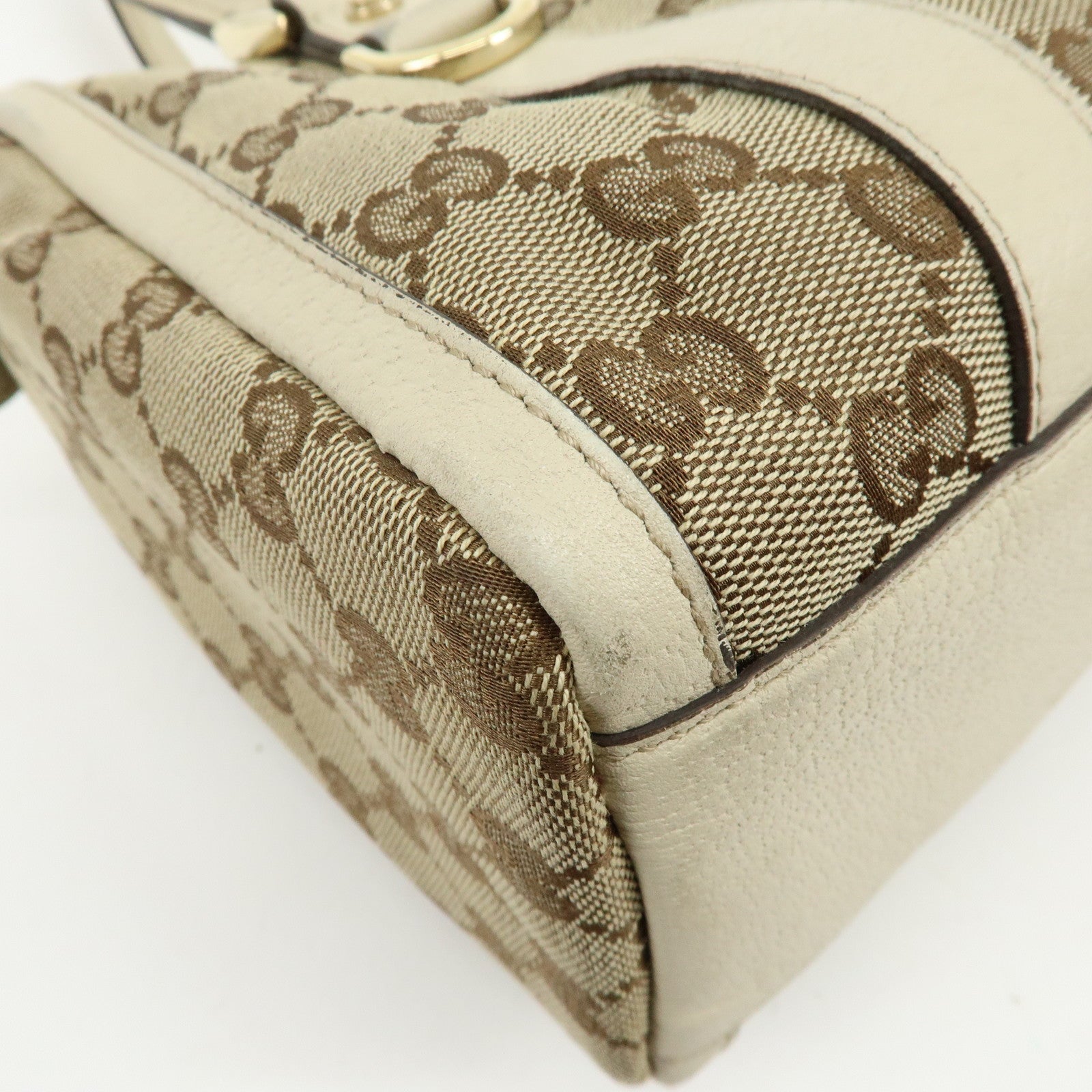 GUCCI Abbey GG Canvas Leather Boston Hand Bag Beige Ivory 130942