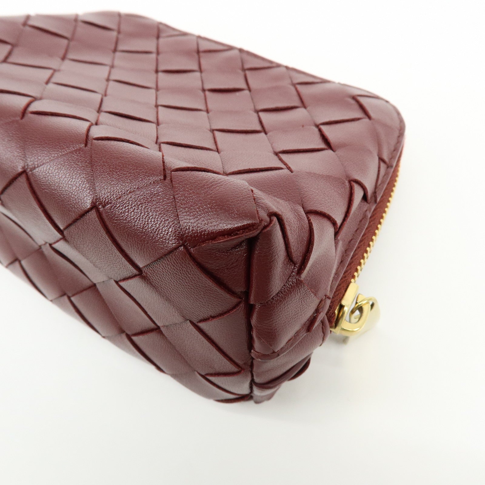 BOTTEGA VENETA Intrecciato Leather Pouch Cosmetic Case Bordeaux