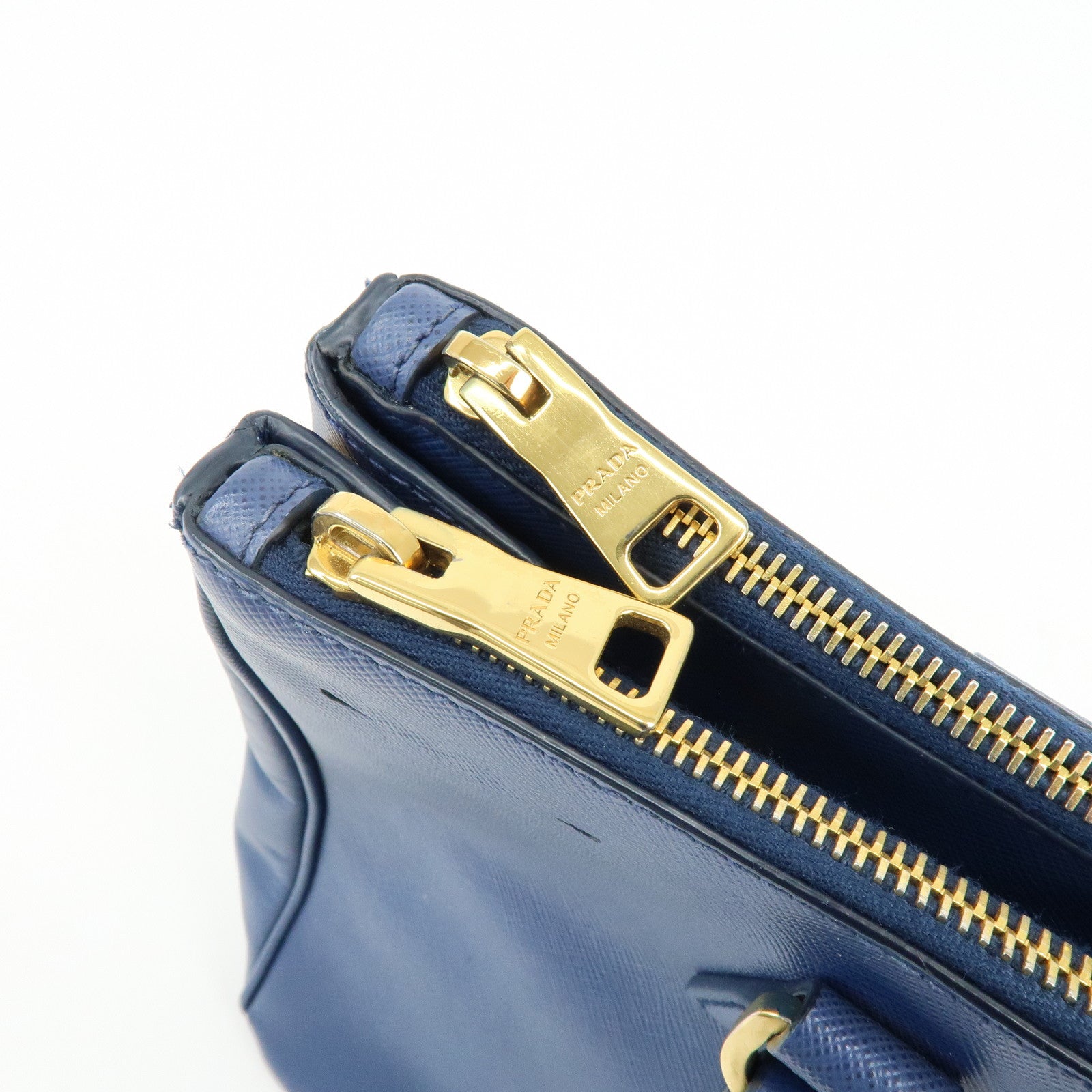 PRADA Galleria Triangle Log Saffiano Leather 2Way Hand Bag Blue BN2274