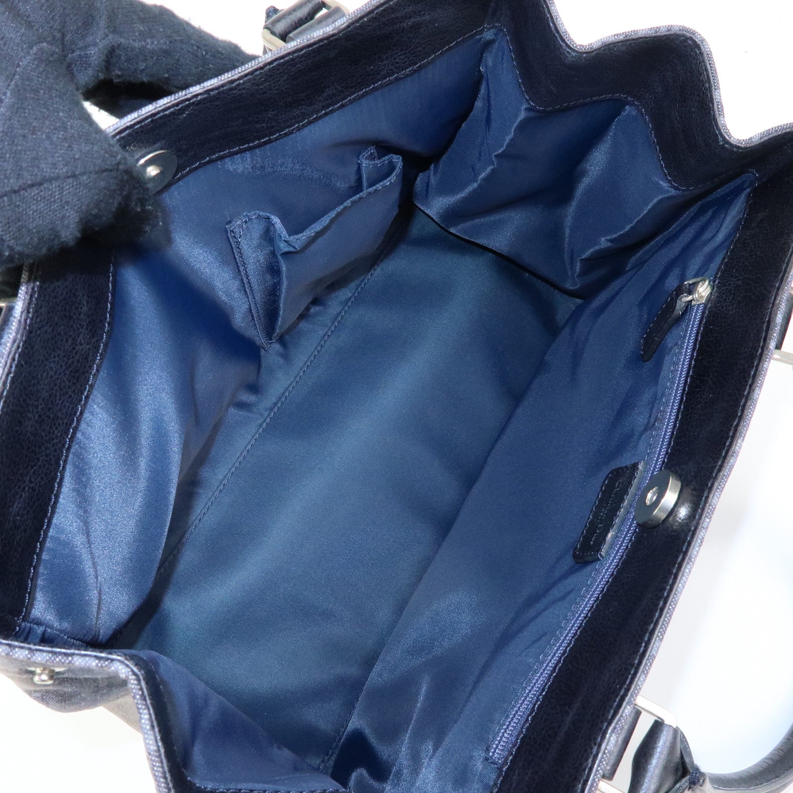 Christian Dior Trotter Flight Line Denim Leather Tote Bag Blue Navy