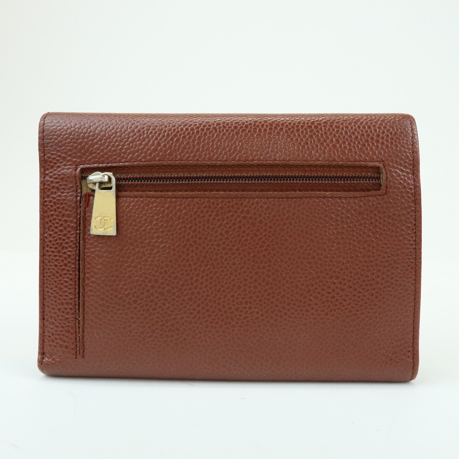 CHANEL COCO Mark Caviarskin Tri-fold Compact Wallet Brown