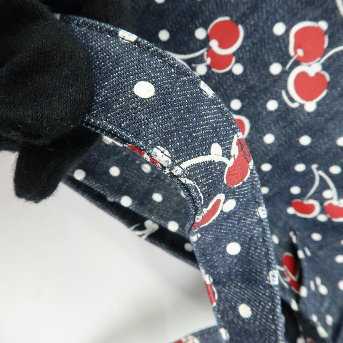 MIU MIU Denim 2Way Bag Tote Shoulder Bag Dots Cherry Print Blue 5BG108