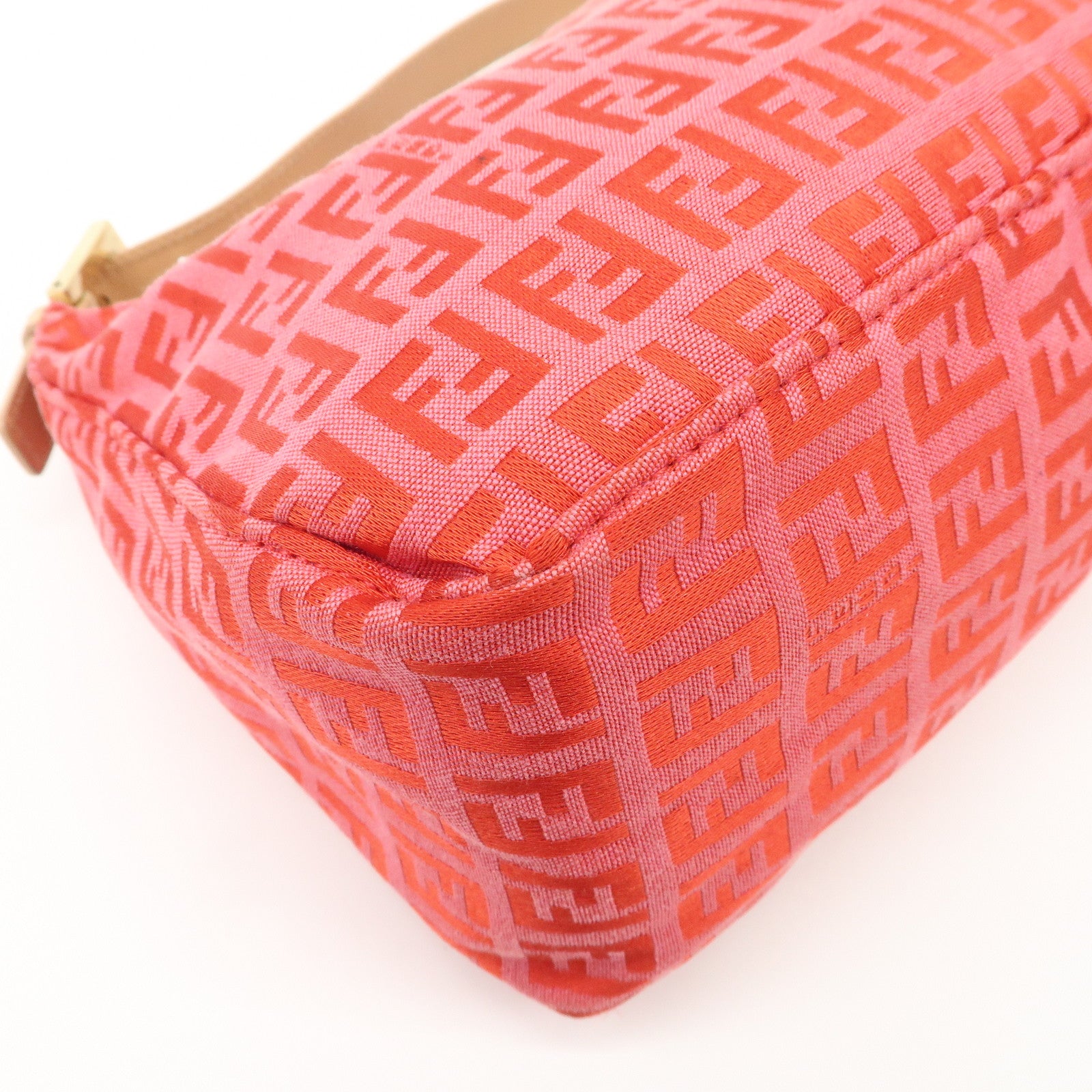 FENDI Zucchino Canvas Leather Hand Bag Pink Beige 8N0005 Used