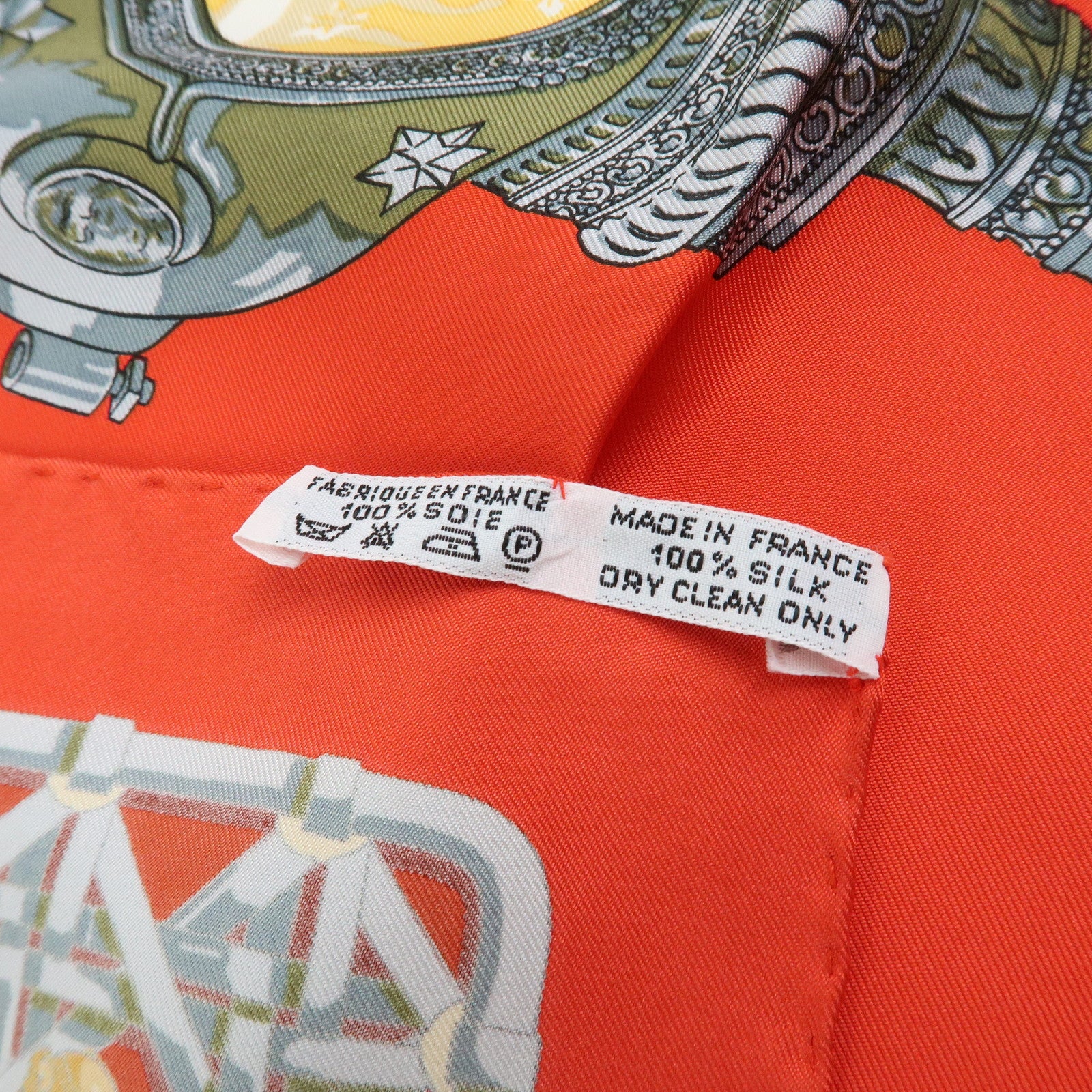 HERMES Carre 90 Silk 100% Scarf FEUX DE ROUTE Lantern Motif Red Gold