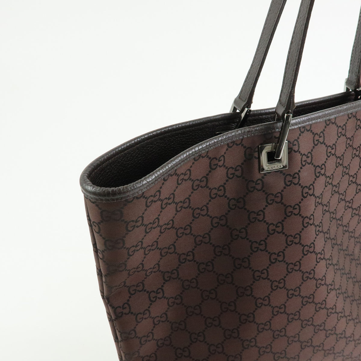 GUCCI GG Nylon Leather Tote Bag Shoulder Bag Brown 269123